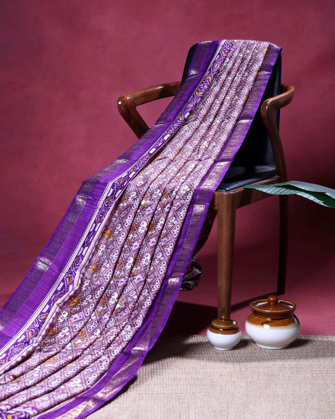 Elegant Dola Silk Saree with All Over Traditional Ikkat Inspired Geometric Motifs and  Zari Woven Border - Purple