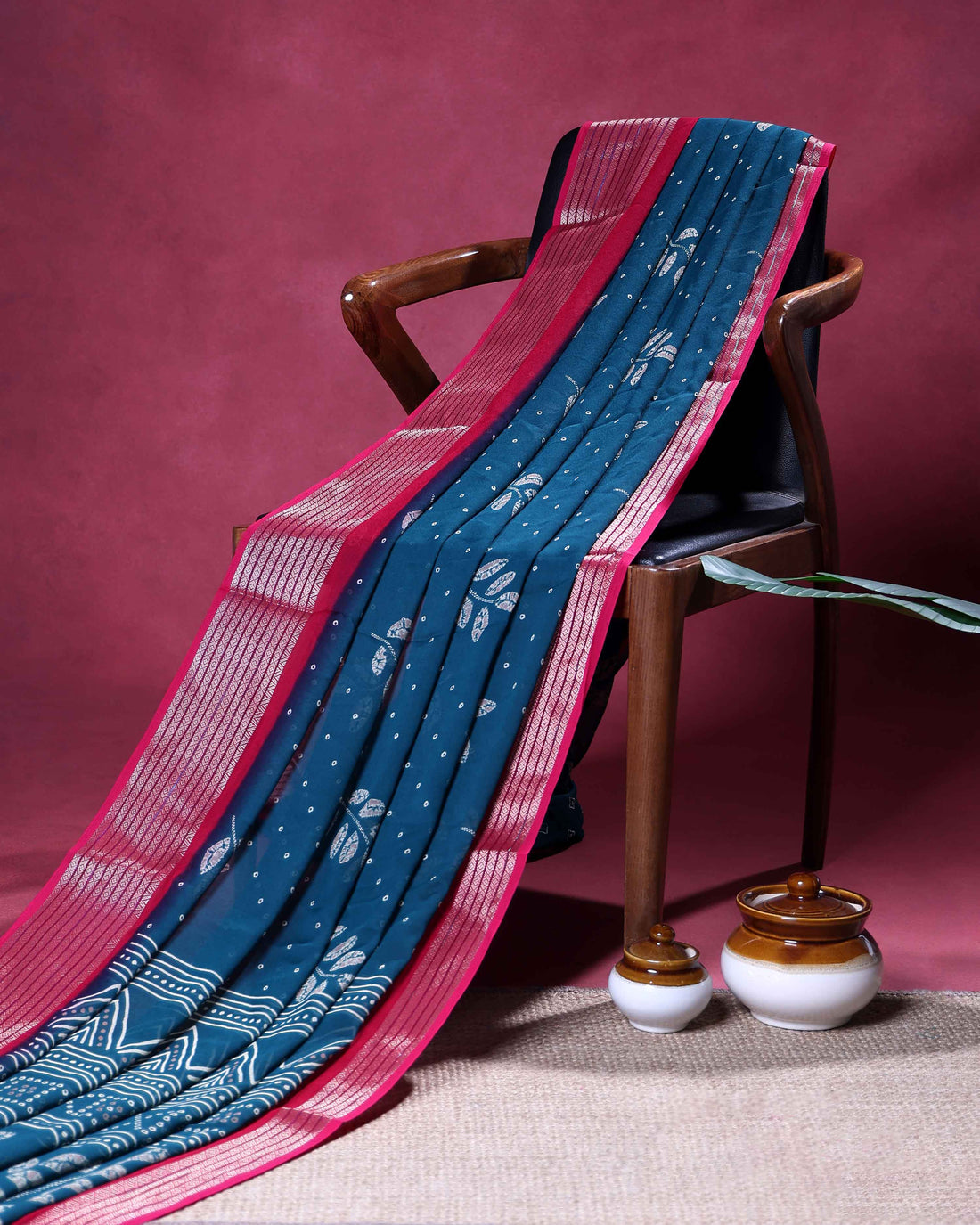 Elegant Dola Silk Saree with All Over Woven Leaf Buti Design and Intricate Geometric Border - Teal