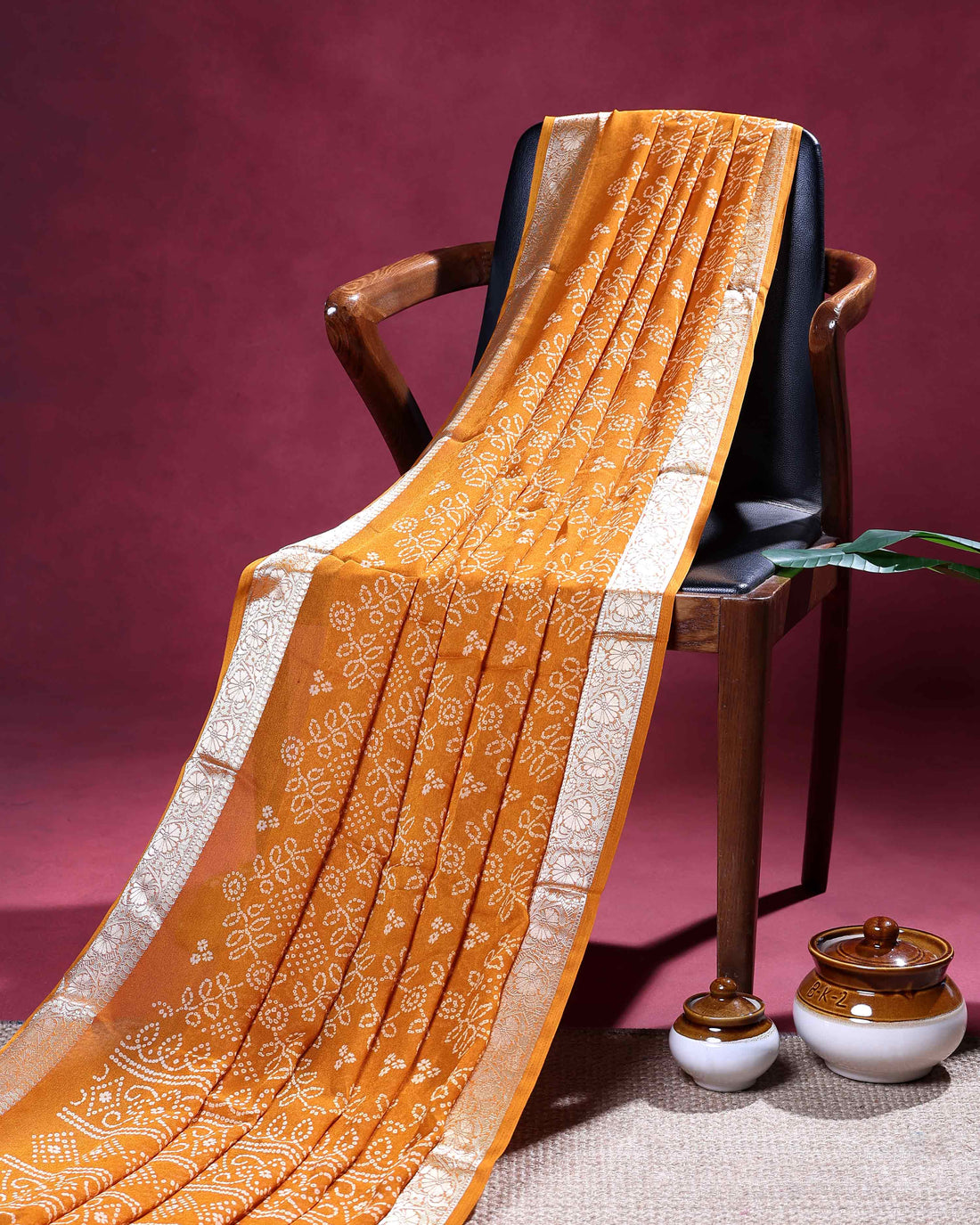 Elegant Dola Silk Saree with Bandhani Inspired Floral Motifs and Intricately Woven Traditional Border - Mustard Yellow