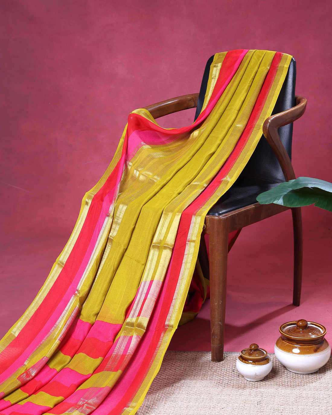 Elegant Dola Silk Saree with Bold Striped Design And Rich Zari Border - Green