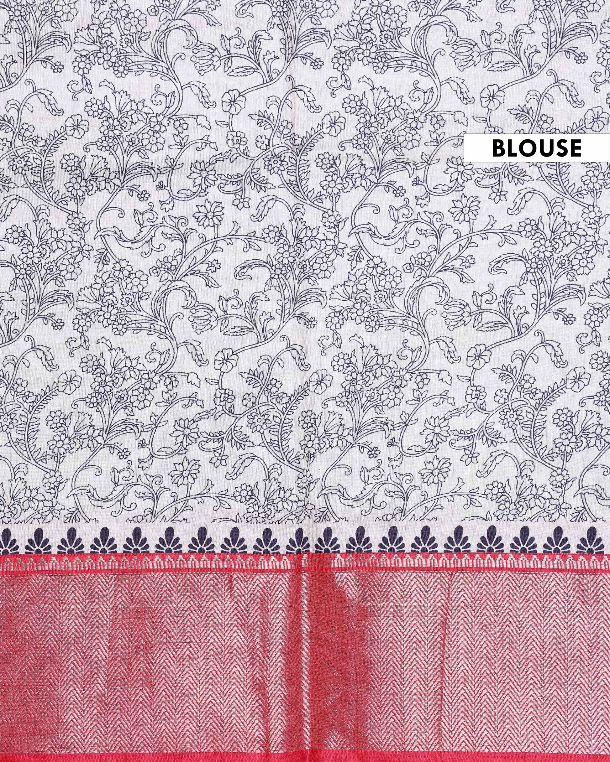Elegant Dola Silk Saree with Contrast Woven Border Traditional Paisley Pallu and Delicate Butta Motifs - Off White-Blouse