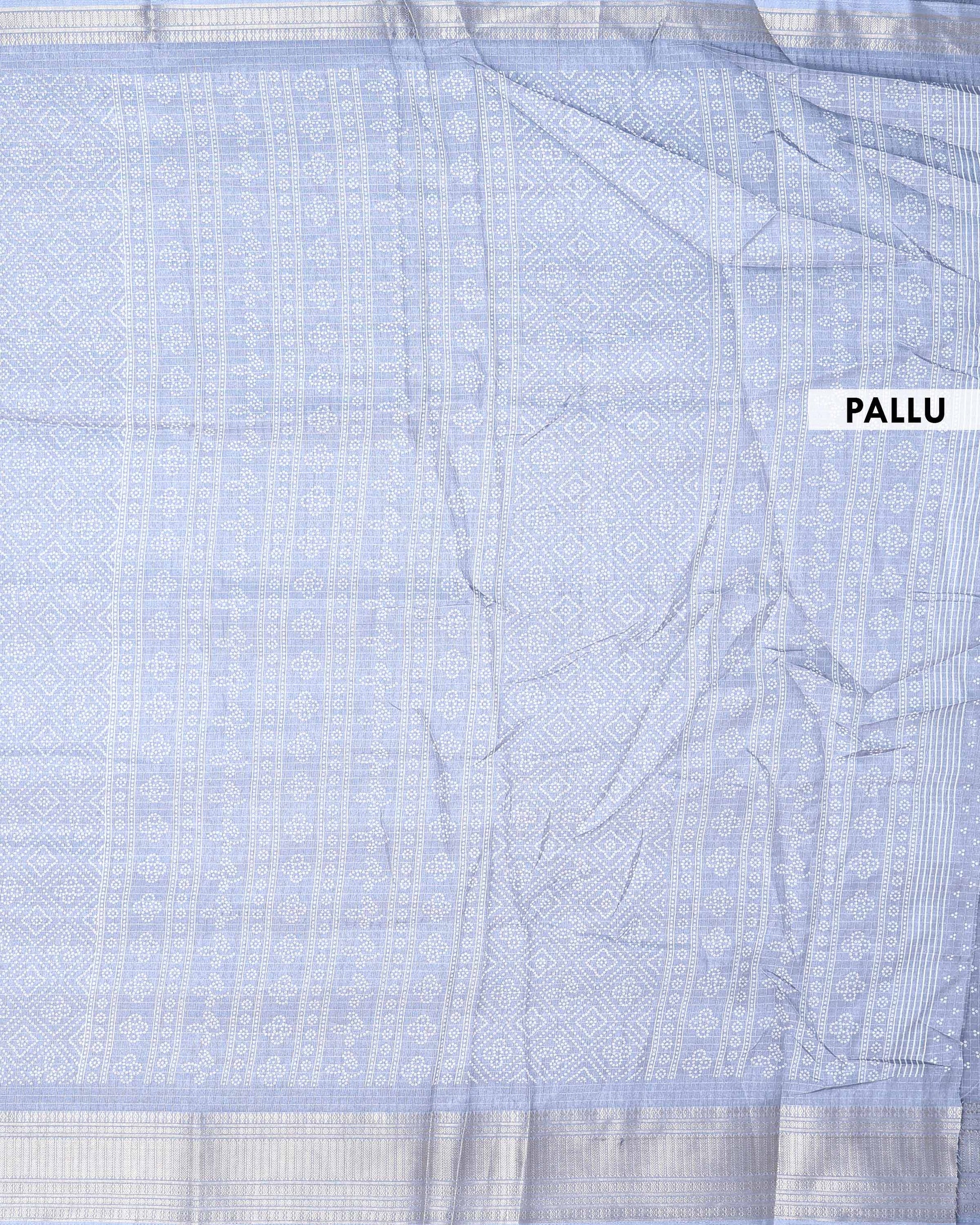 Elegant Dola Silk Saree with Geometric Diamond Pattern and Elegant Border -  Grey-Pallu