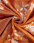 Elegant Dola Silk Saree with Graceful Floral Vine Pattern and Decorative Ethnic Woven Border - Orange-Close Up