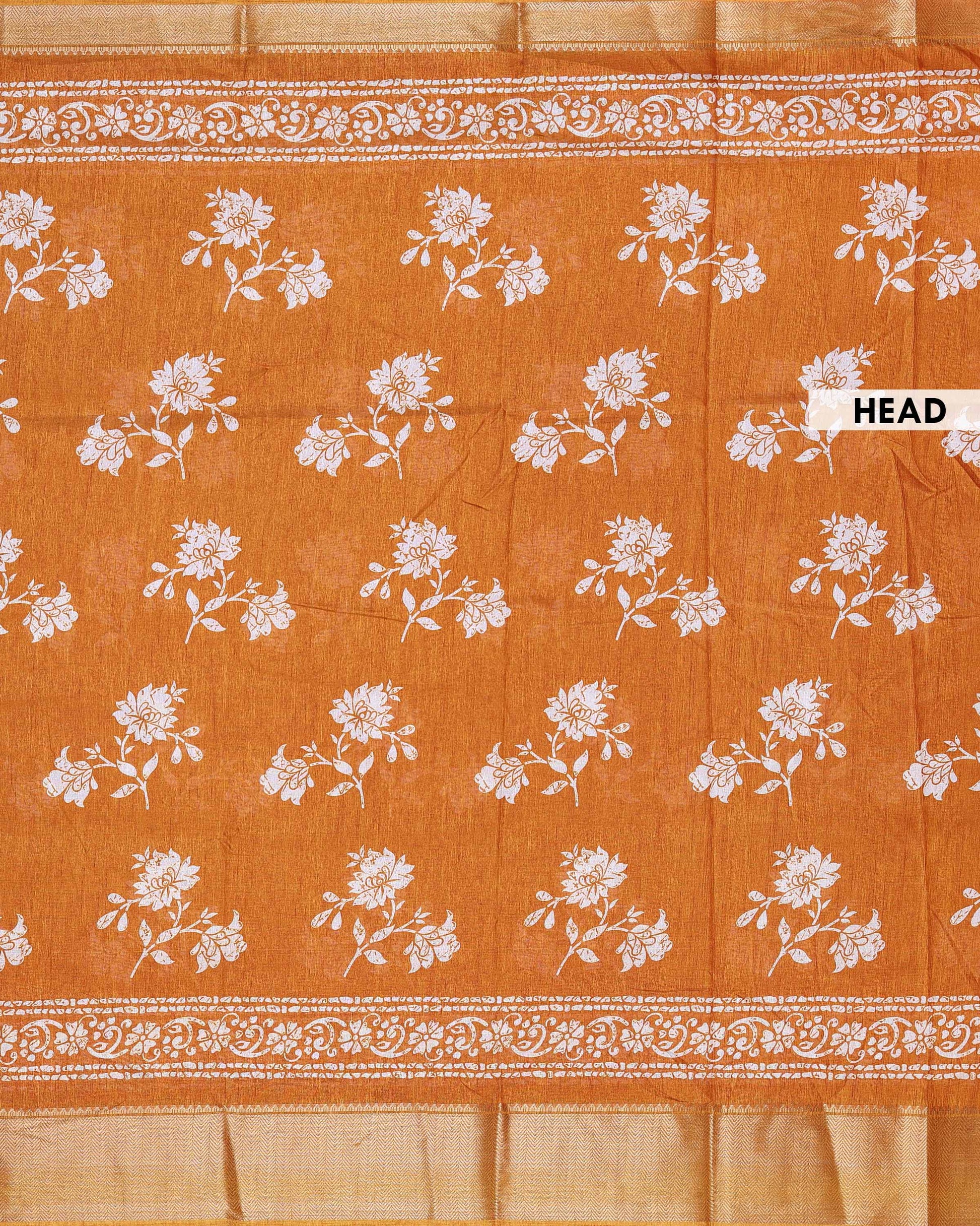 Elegant Dola Silk Saree with Graceful Floral Vine Pattern and Decorative Ethnic Woven Border - Orange-Head