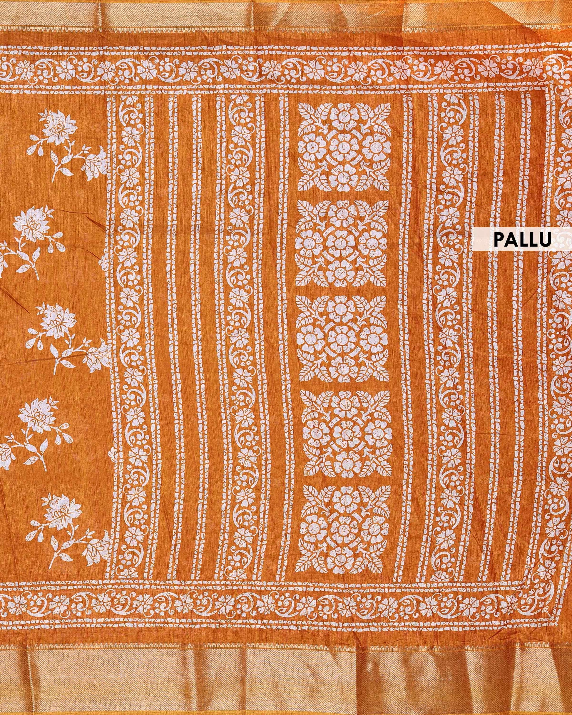 Elegant Dola Silk Saree with Graceful Floral Vine Pattern and Decorative Ethnic Woven Border - Orange-Pallu