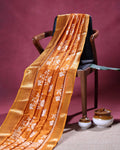 Elegant Dola Silk Saree with Graceful Floral Vine Pattern and Decorative Ethnic Woven Border - Orange