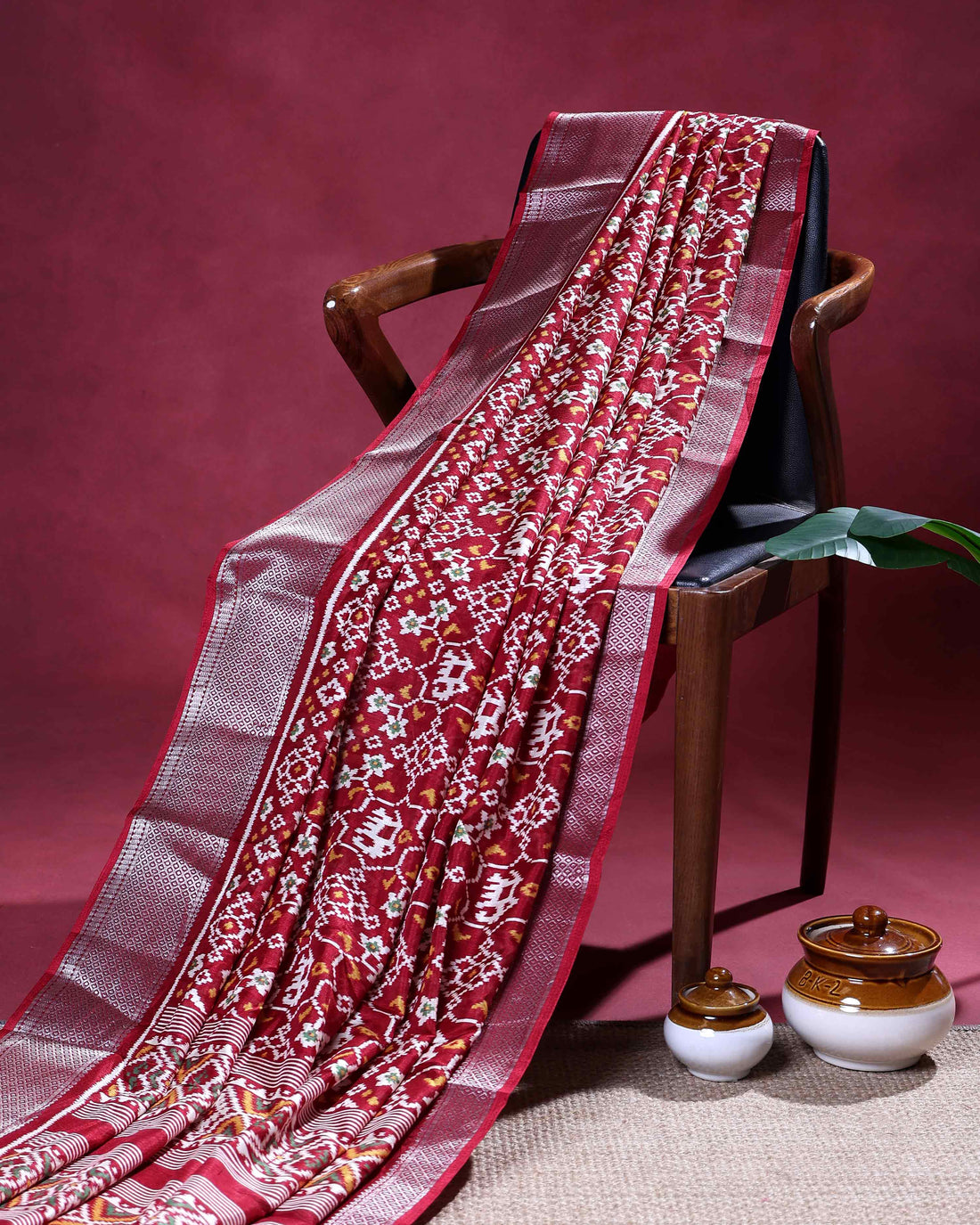 Elegant Dola Silk Saree with Ikkat Inspired Woven Motifs Intricate Floral and Butta Design and Zari Border - Red