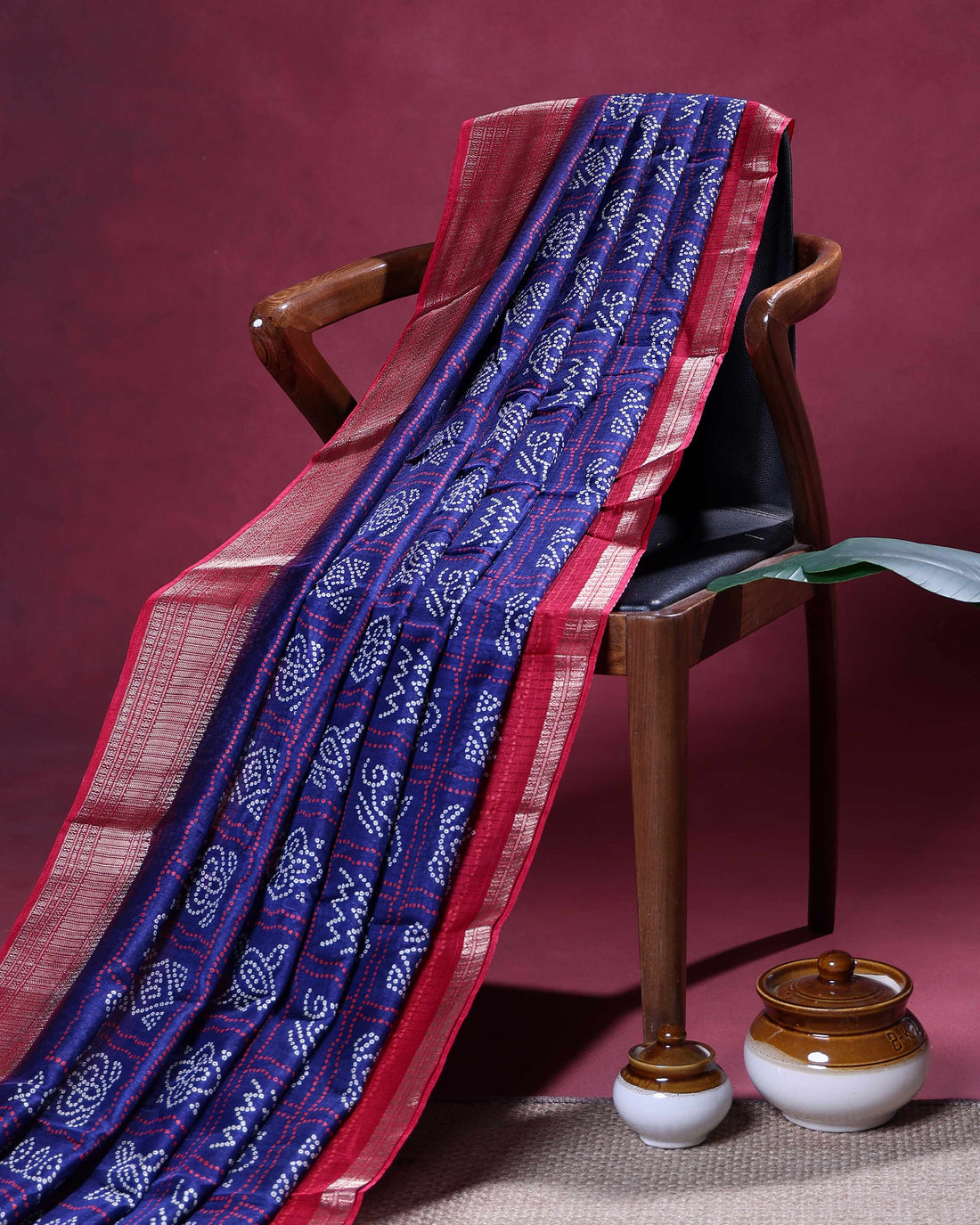 Elegant Dola Silk Saree with Intricate Block Print Motif and Decorative Border - Royal Blue