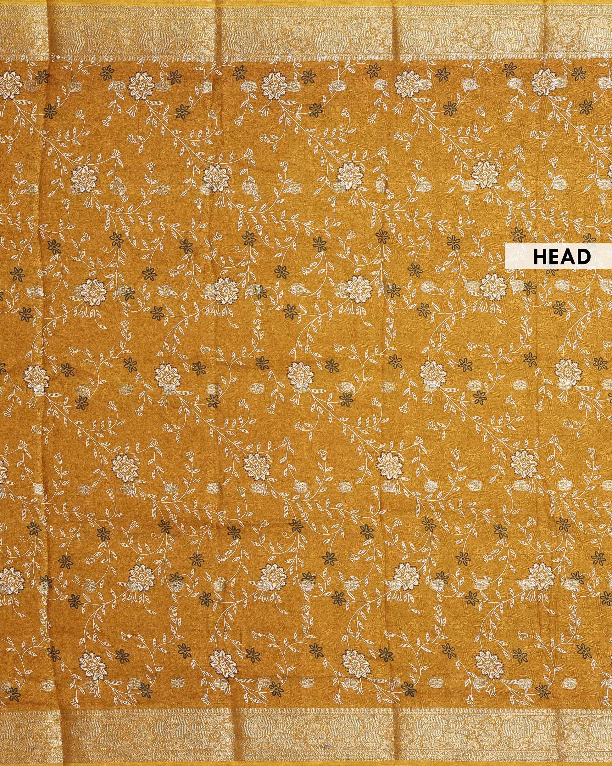 Elegant Dola Silk Saree with Intricate Floral Motifs and Traditional Woven Border - Yellow-Head