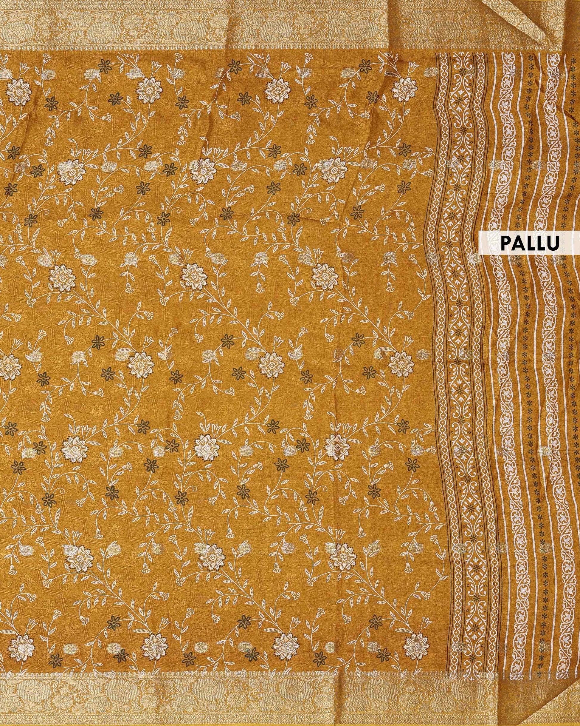 Elegant Dola Silk Saree with Intricate Floral Motifs and Traditional Woven Border - Yellow-Pallu