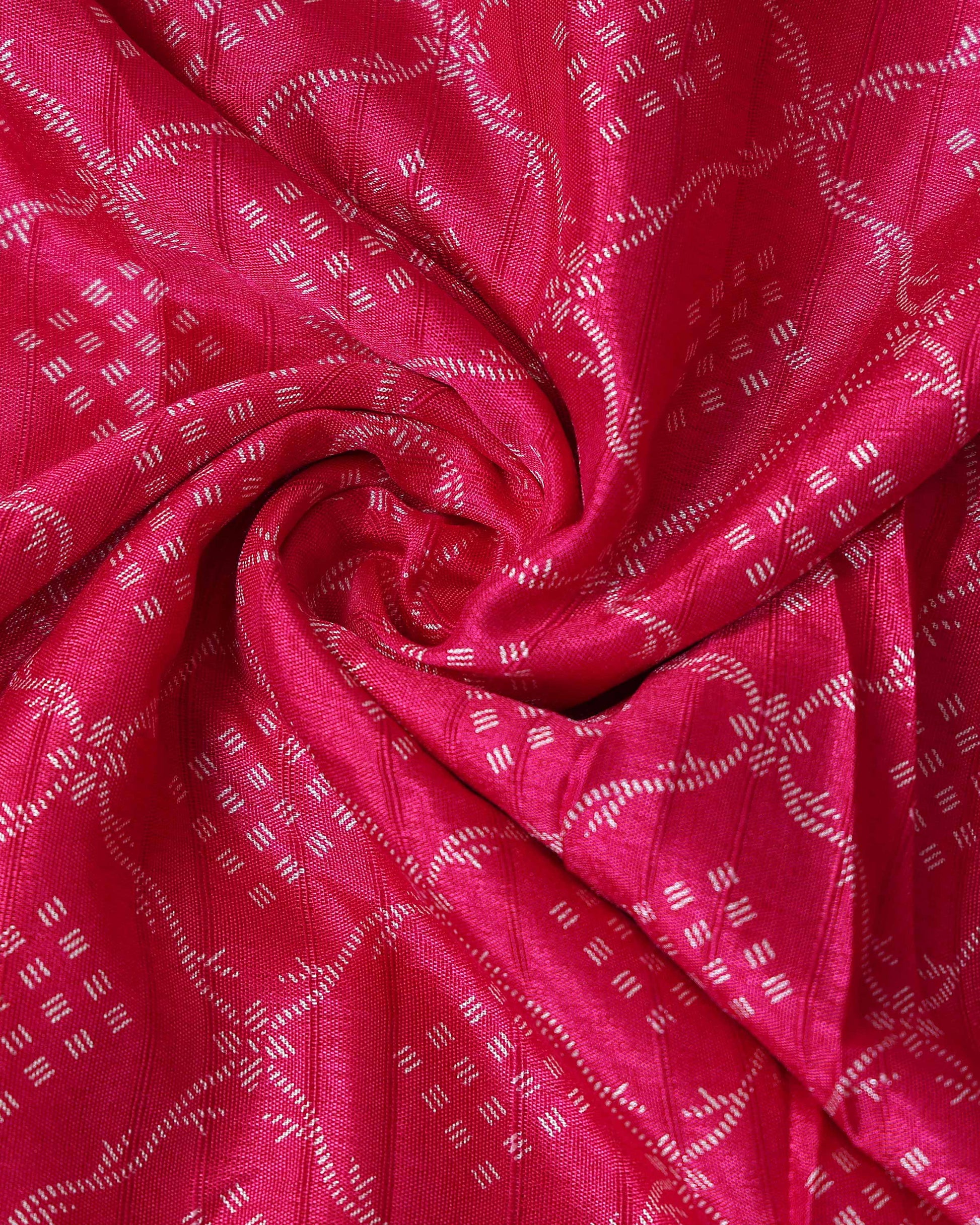 Elegant Dola Silk Saree with Intricate Geometric and Floral Pattern Enhanced by a Contrast Border - Pink-Close Up