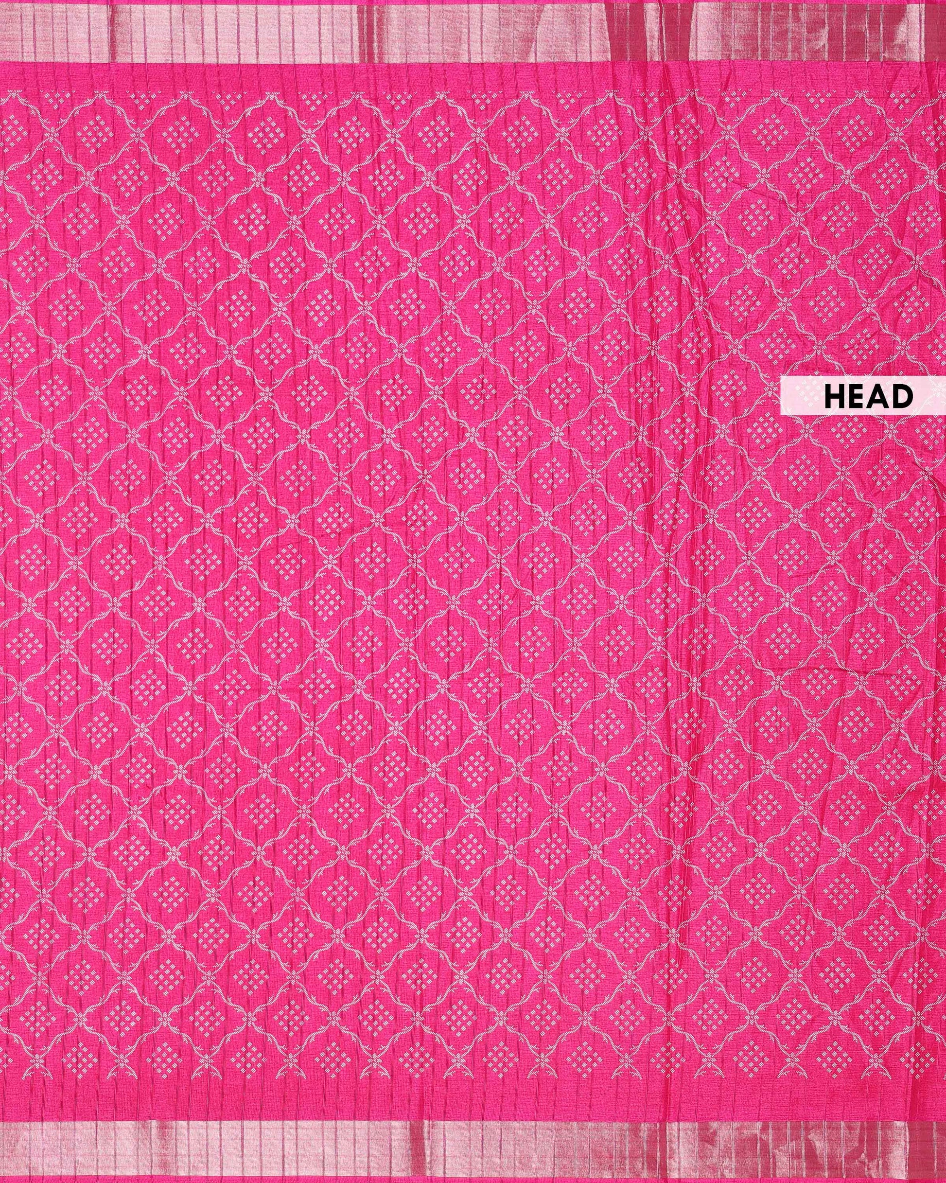 Elegant Dola Silk Saree with Intricate Geometric and Floral Pattern Enhanced by a Contrast Border - Pink-Head