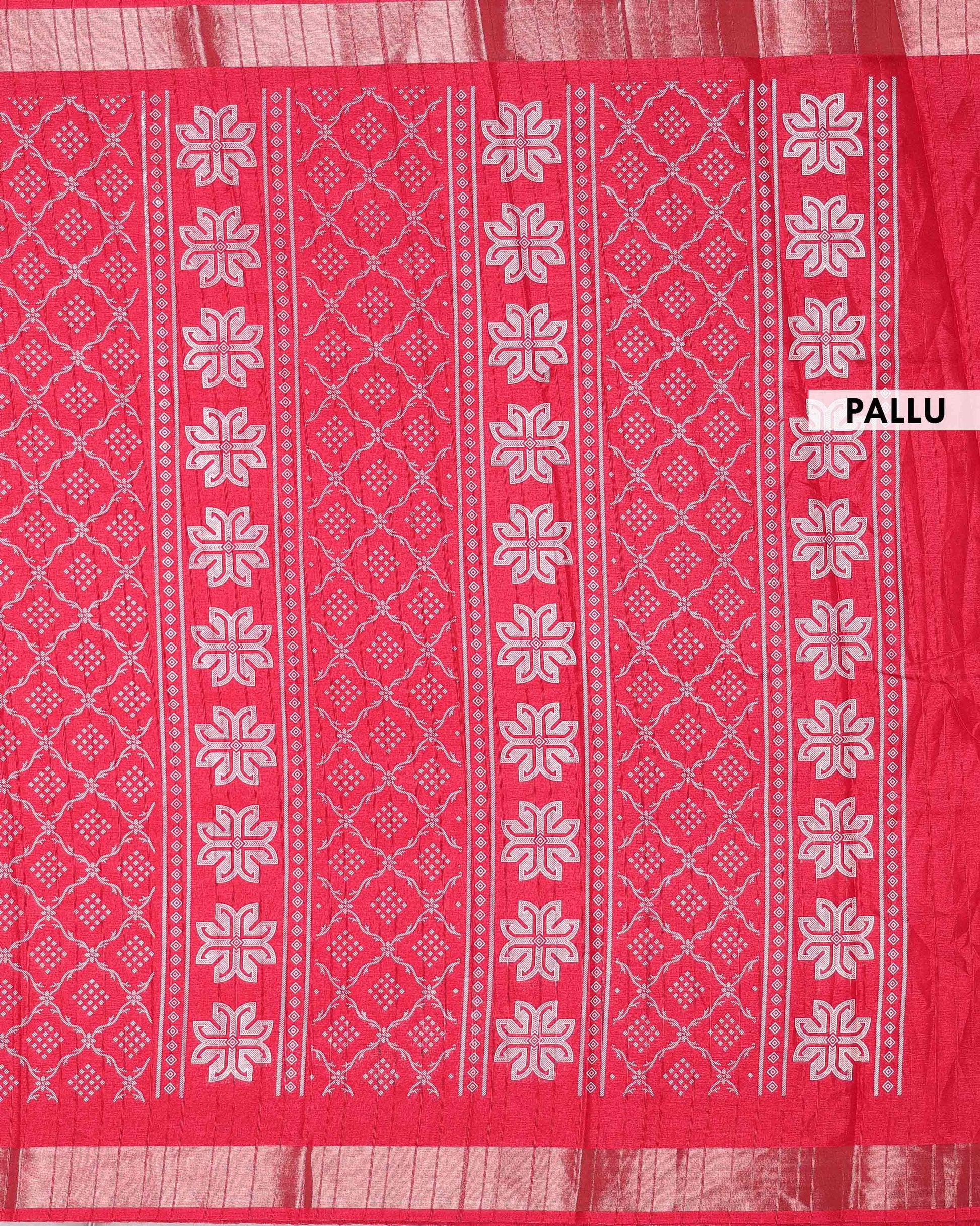 Elegant Dola Silk Saree with Intricate Geometric and Floral Pattern Enhanced by a Contrast Border - Red-Pallu