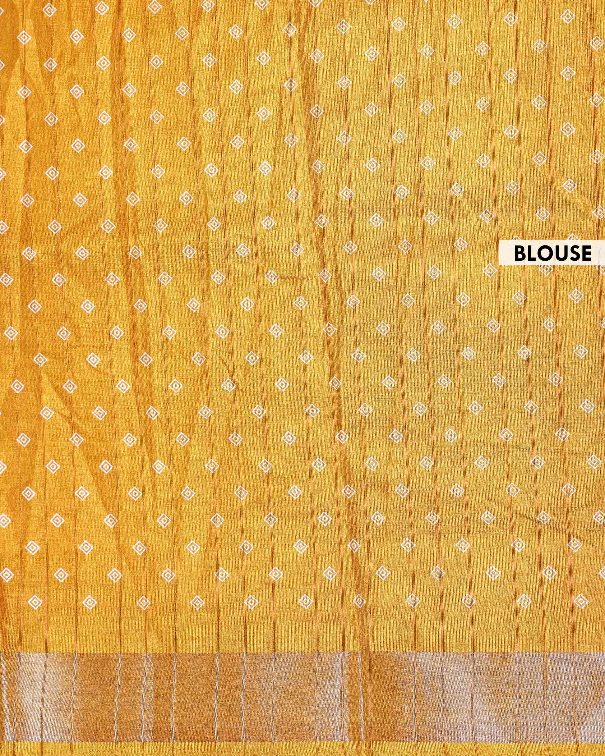Elegant Dola Silk Saree with Intricate Geometric and Floral Pattern Enhanced by a Contrast Border - Yellow-Blouse