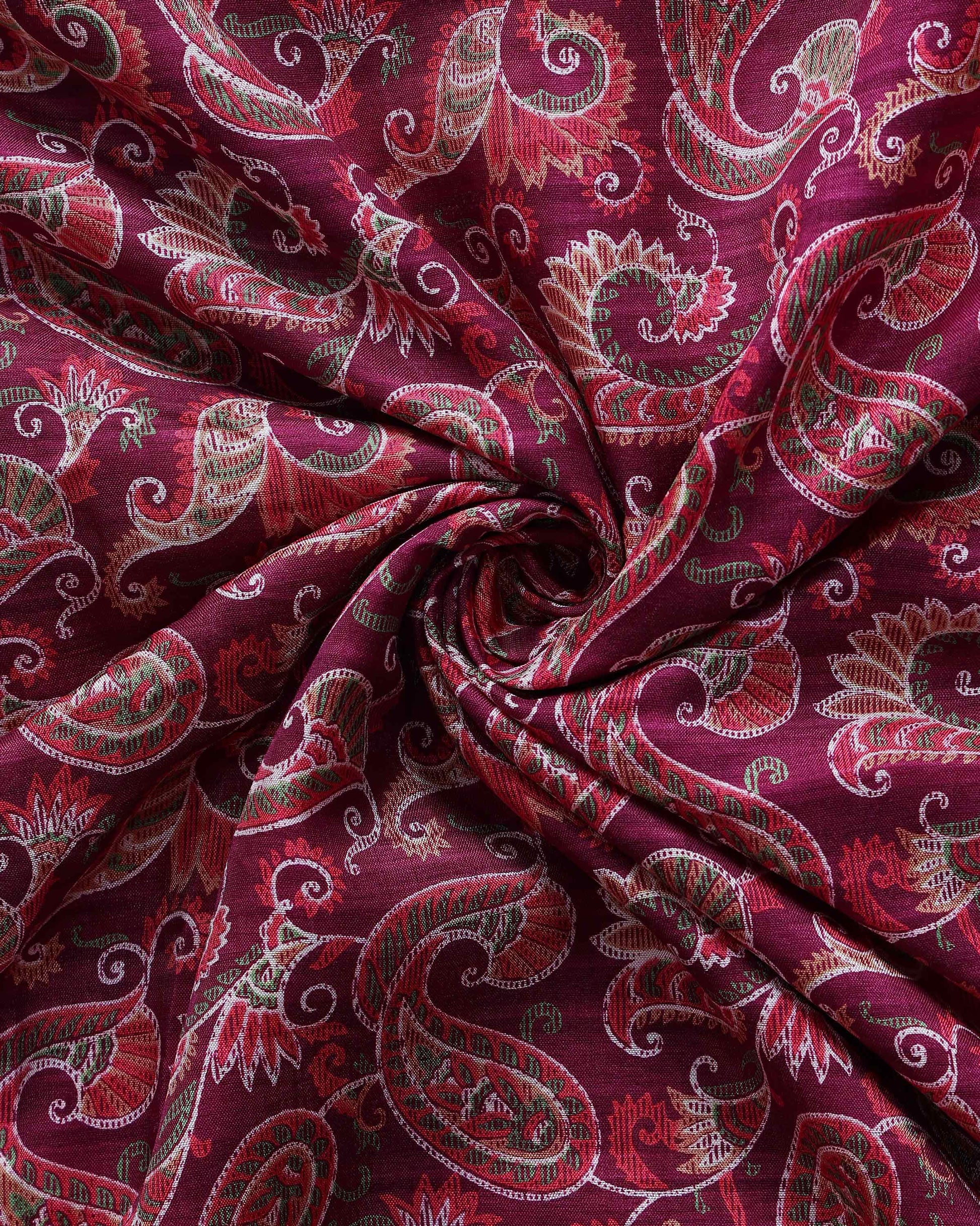 Elegant Dola Silk Saree with Intricate Paisley Weave and Traditional Zari Border - Burgundy-Close Up