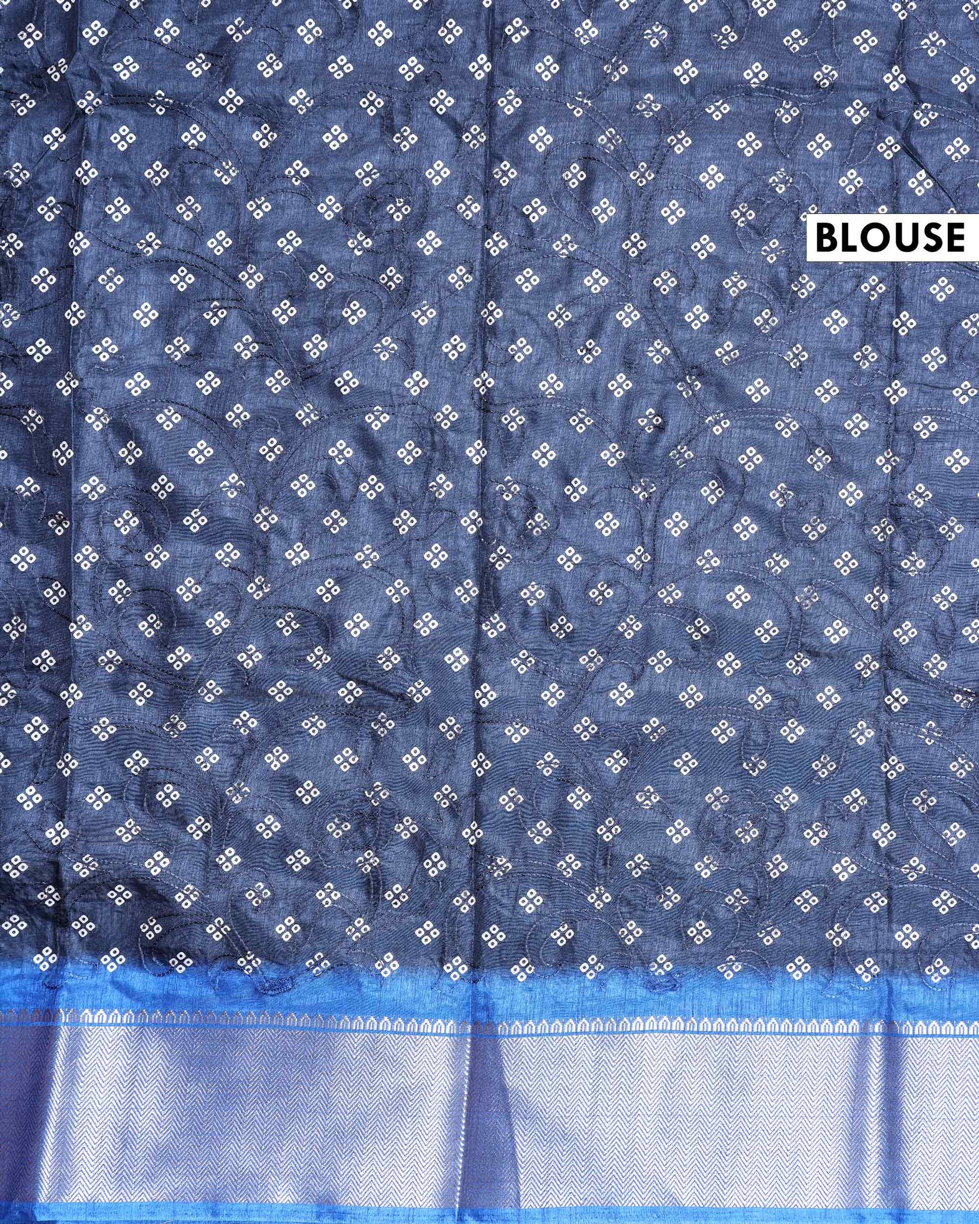 Elegant Dola Silk Saree with Intricate Wave Inspired Buti Motifs and Traditional Zari Woven Border Design - Navy Blue-Blouse