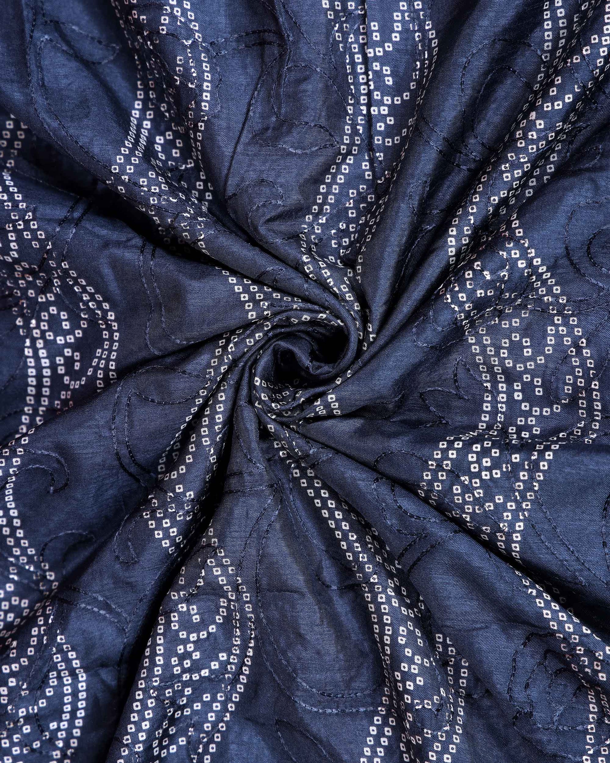 Elegant Dola Silk Saree with Intricate Wave Inspired Buti Motifs and Traditional Zari Woven Border Design - Navy Blue-Close Up