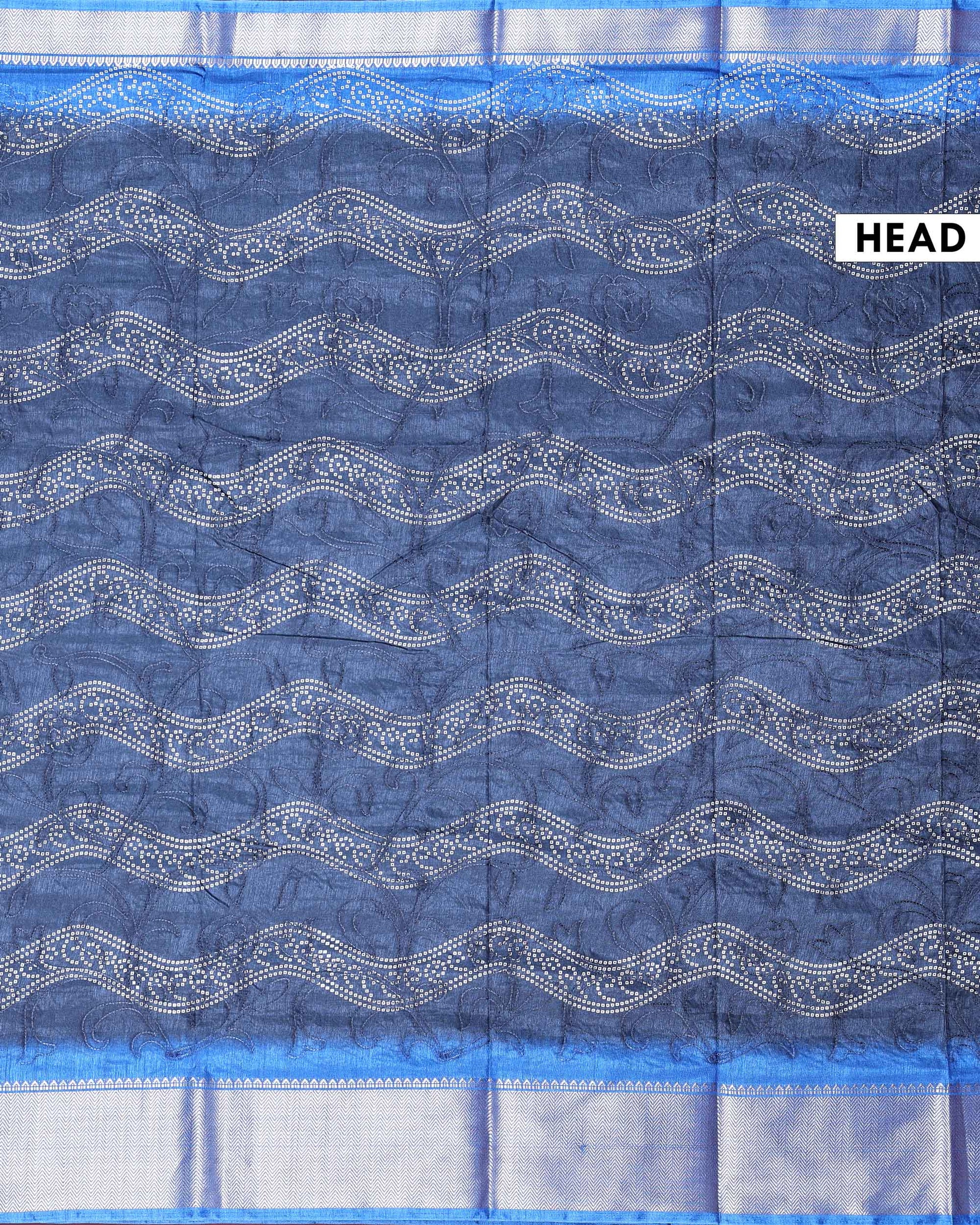 Elegant Dola Silk Saree with Intricate Wave Inspired Buti Motifs and Traditional Zari Woven Border Design - Navy Blue-Head
