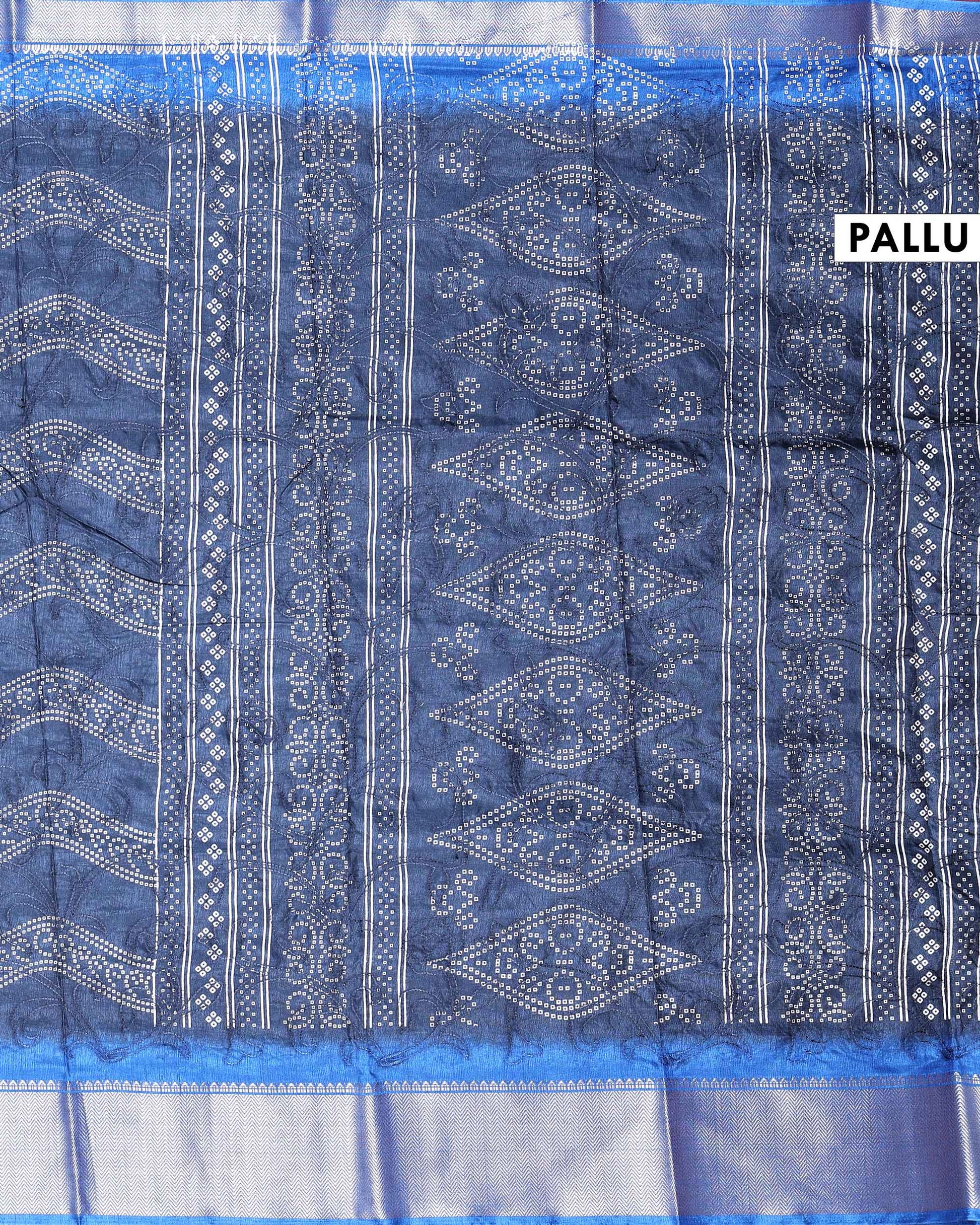 Elegant Dola Silk Saree with Intricate Wave Inspired Buti Motifs and Traditional Zari Woven Border Design - Navy Blue-Pallu