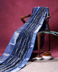 Elegant Dola Silk Saree with Intricate Wave Inspired Buti Motifs and Traditional Zari Woven Border Design - Navy Blue