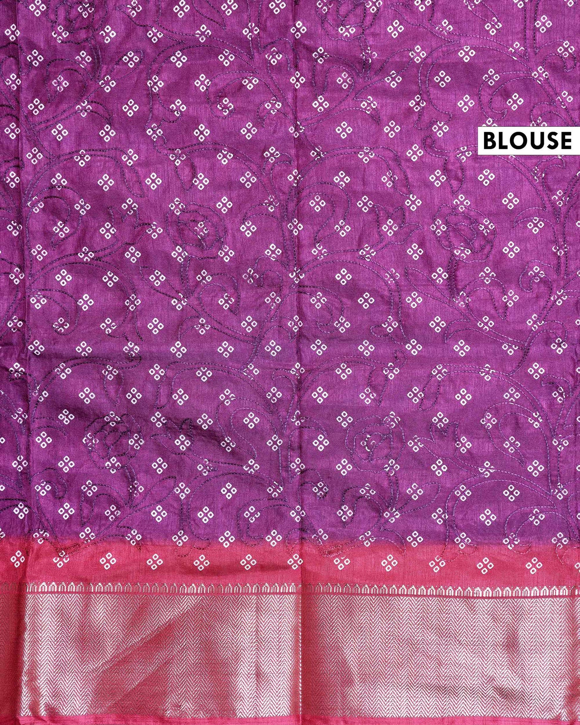 Elegant Dola Silk Saree with Intricate Wave Inspired Buti Motifs and Traditional Zari Woven Border Design - Purple-Blouse