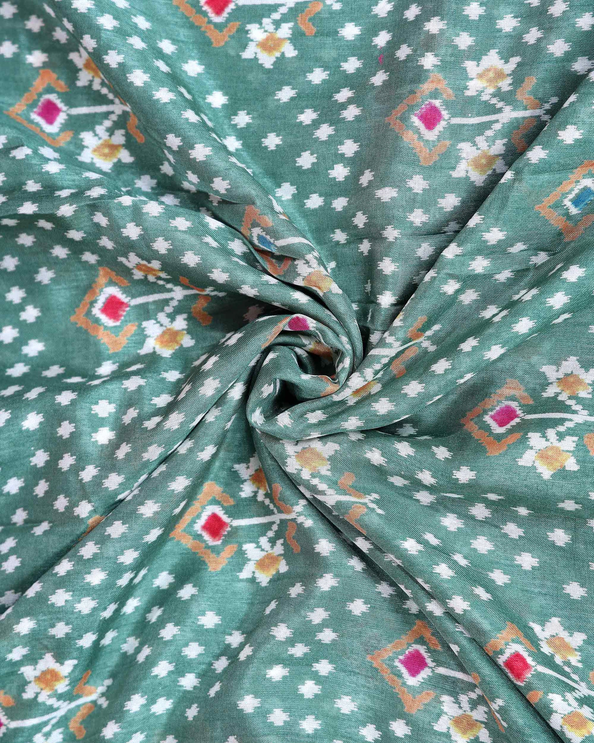 Elegant Dola Silk Saree with Pochampally Inspired Body and a Rich Zari Border - Green-Close Up
