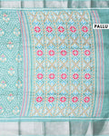 Elegant Dola Silk Saree with Pochampally Inspired Body and a Rich Zari Border - Green-Pallu