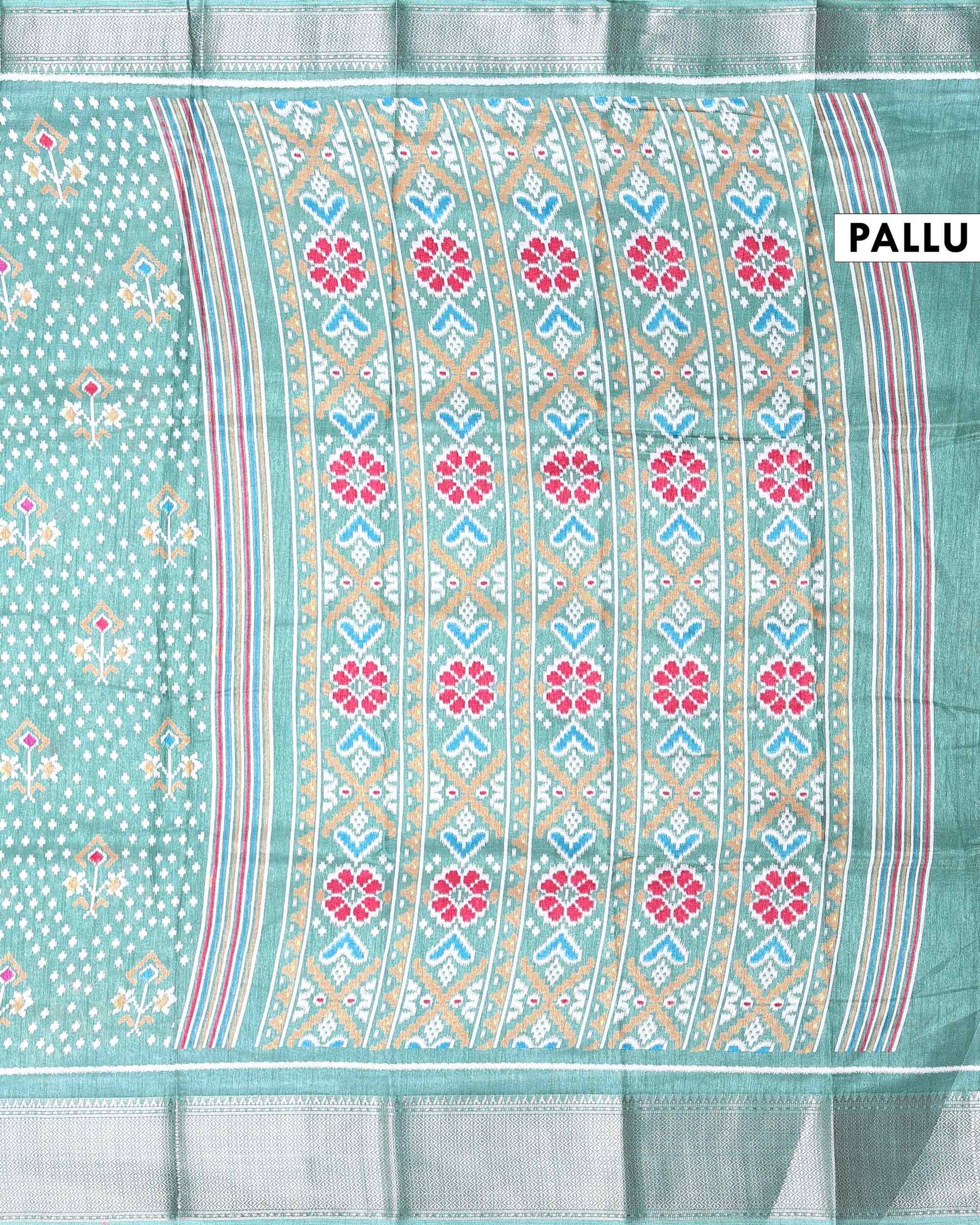 Elegant Dola Silk Saree with Pochampally Inspired Body and a Rich Zari Border - Green-Pallu