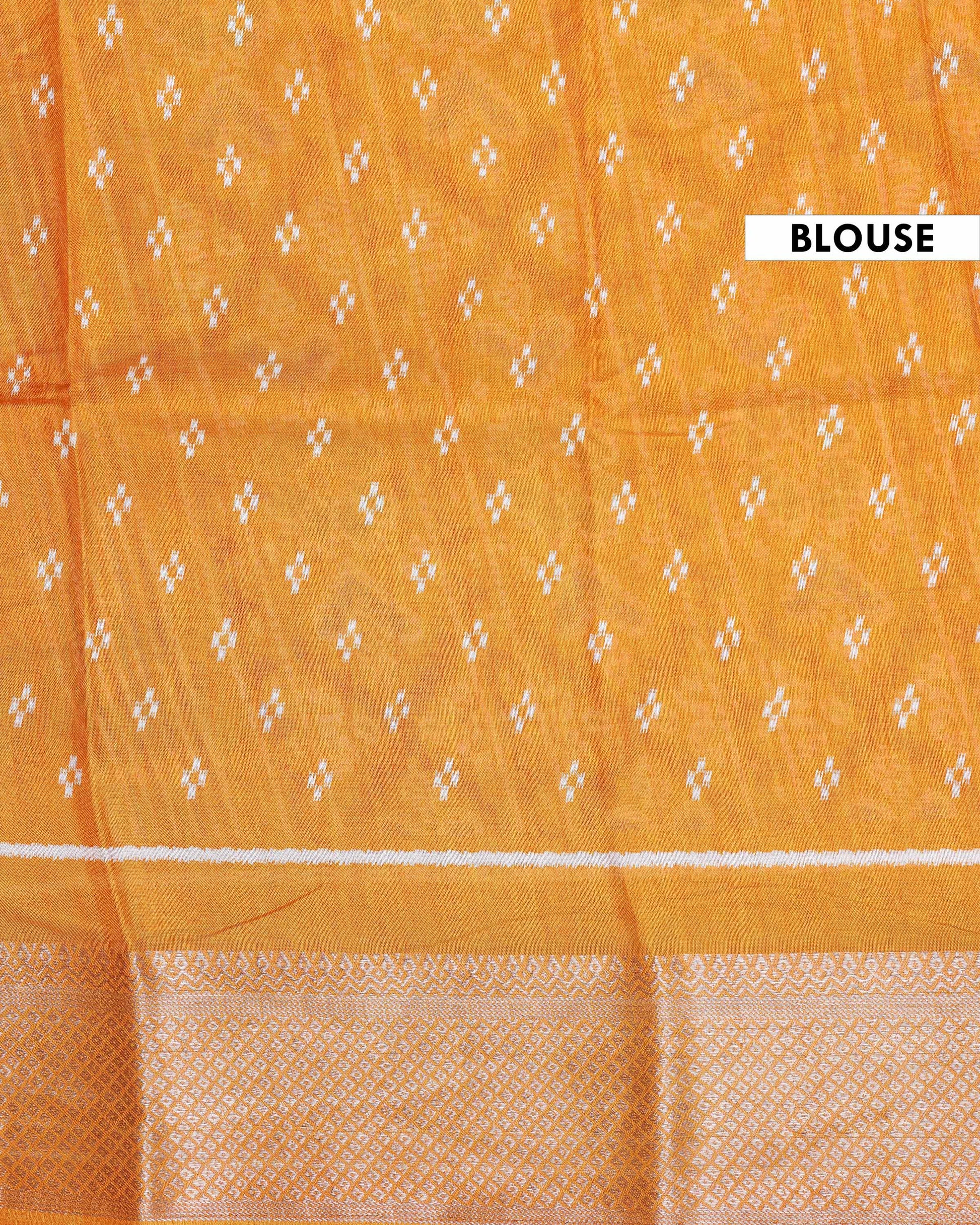 Elegant Dola Silk Saree with Pochampally Inspired Body and a Rich Zari Border - Orange-Blouse