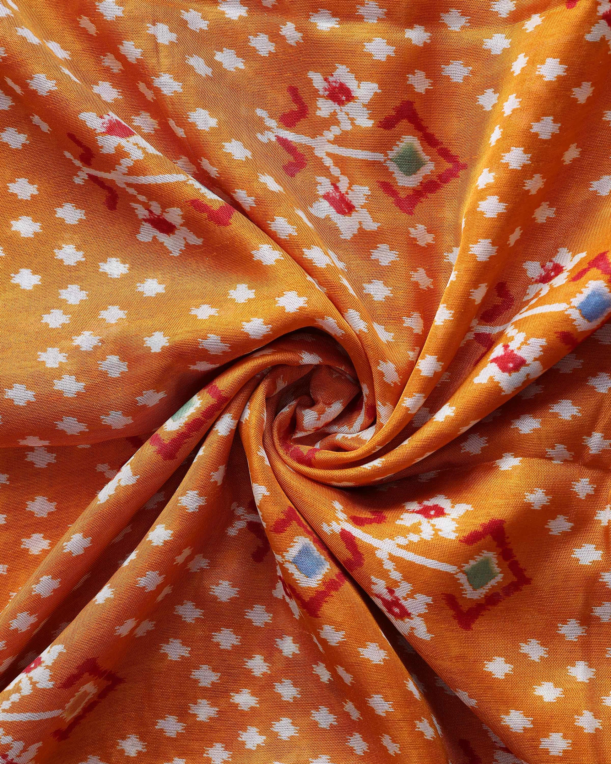 Elegant Dola Silk Saree with Pochampally Inspired Body and a Rich Zari Border - Orange-Close Up