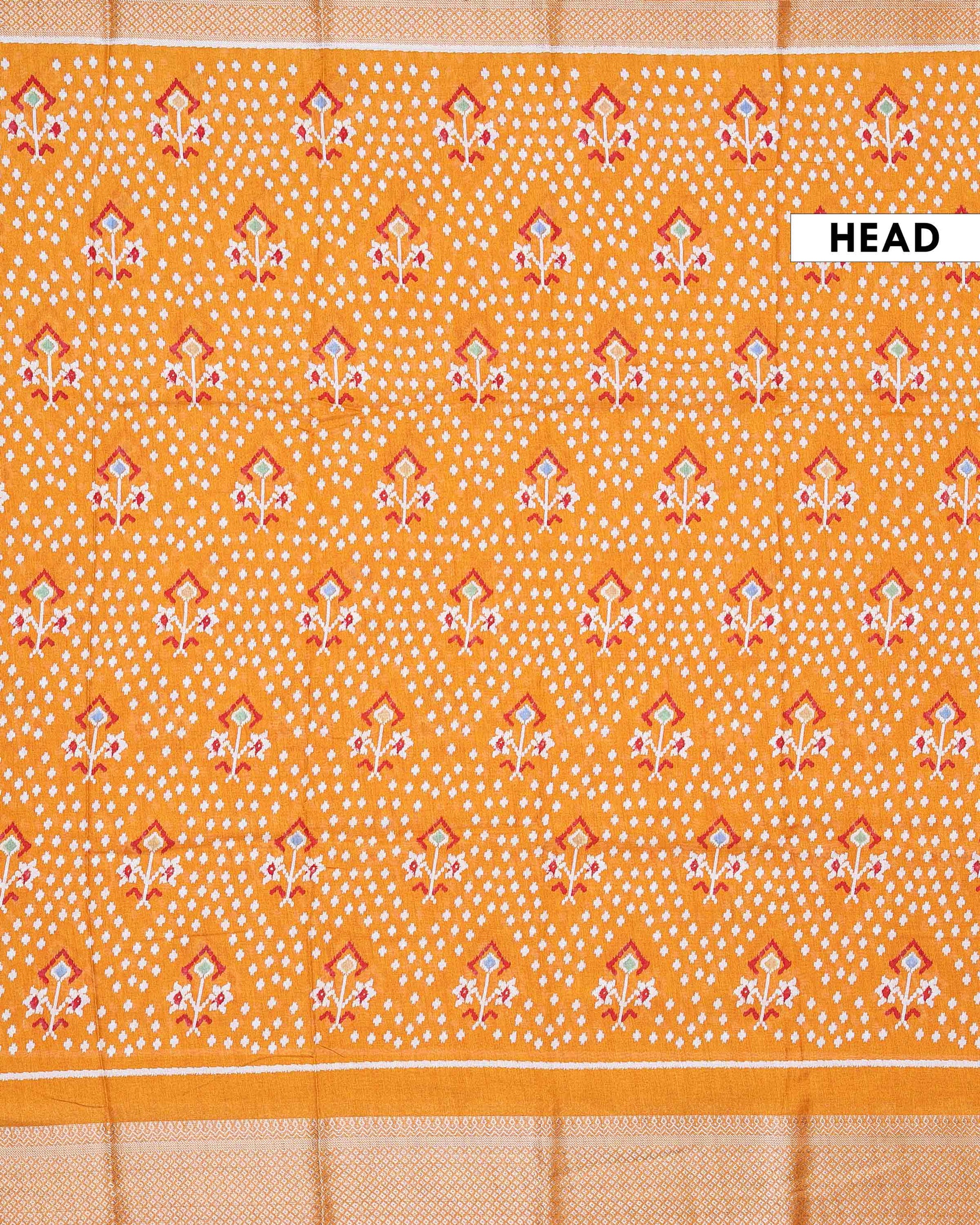 Elegant Dola Silk Saree with Pochampally Inspired Body and a Rich Zari Border - Orange-Head