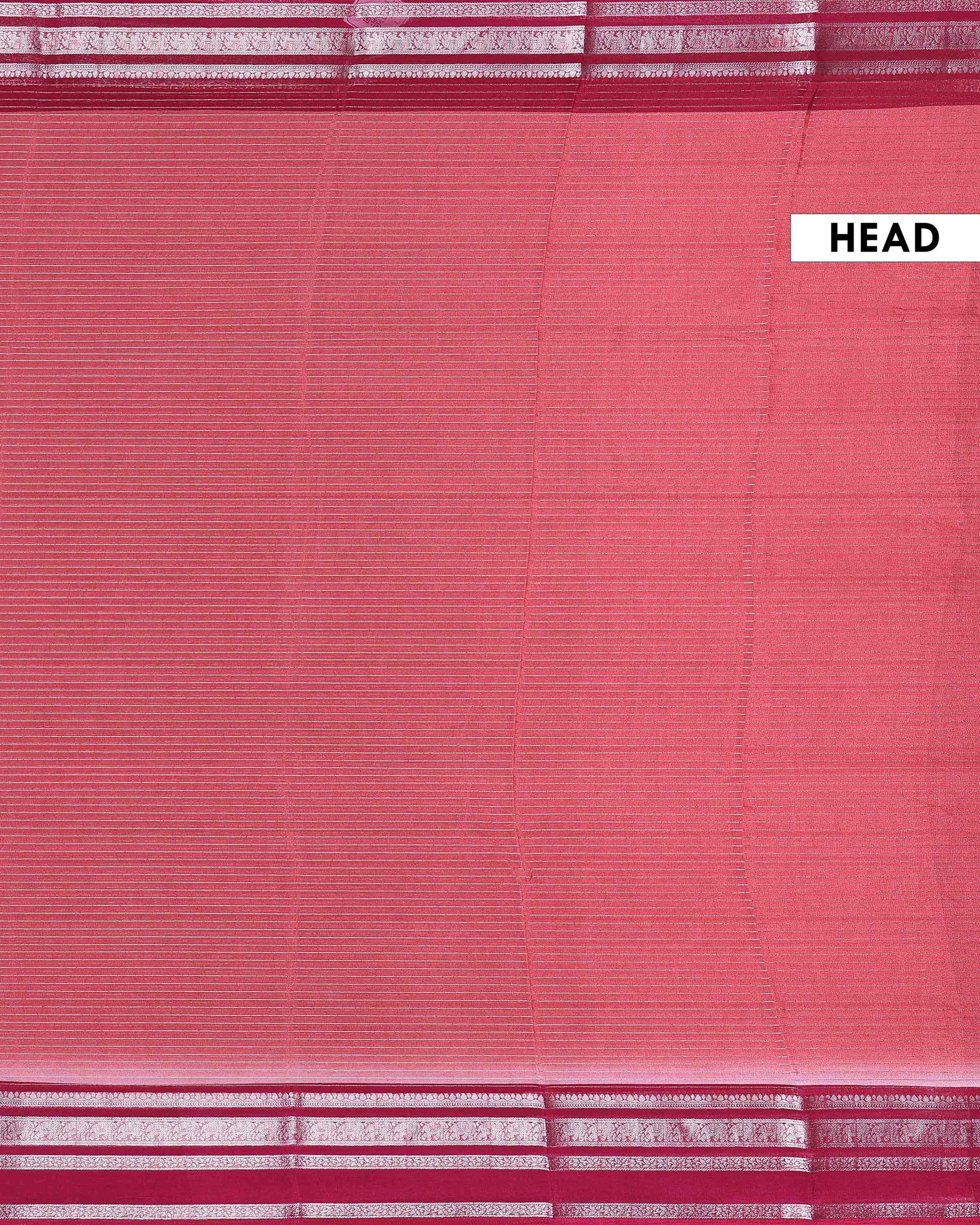 Elegant Dola Silk Saree with Silver Striped Body and a Rich Zari Border - Light Red-Head