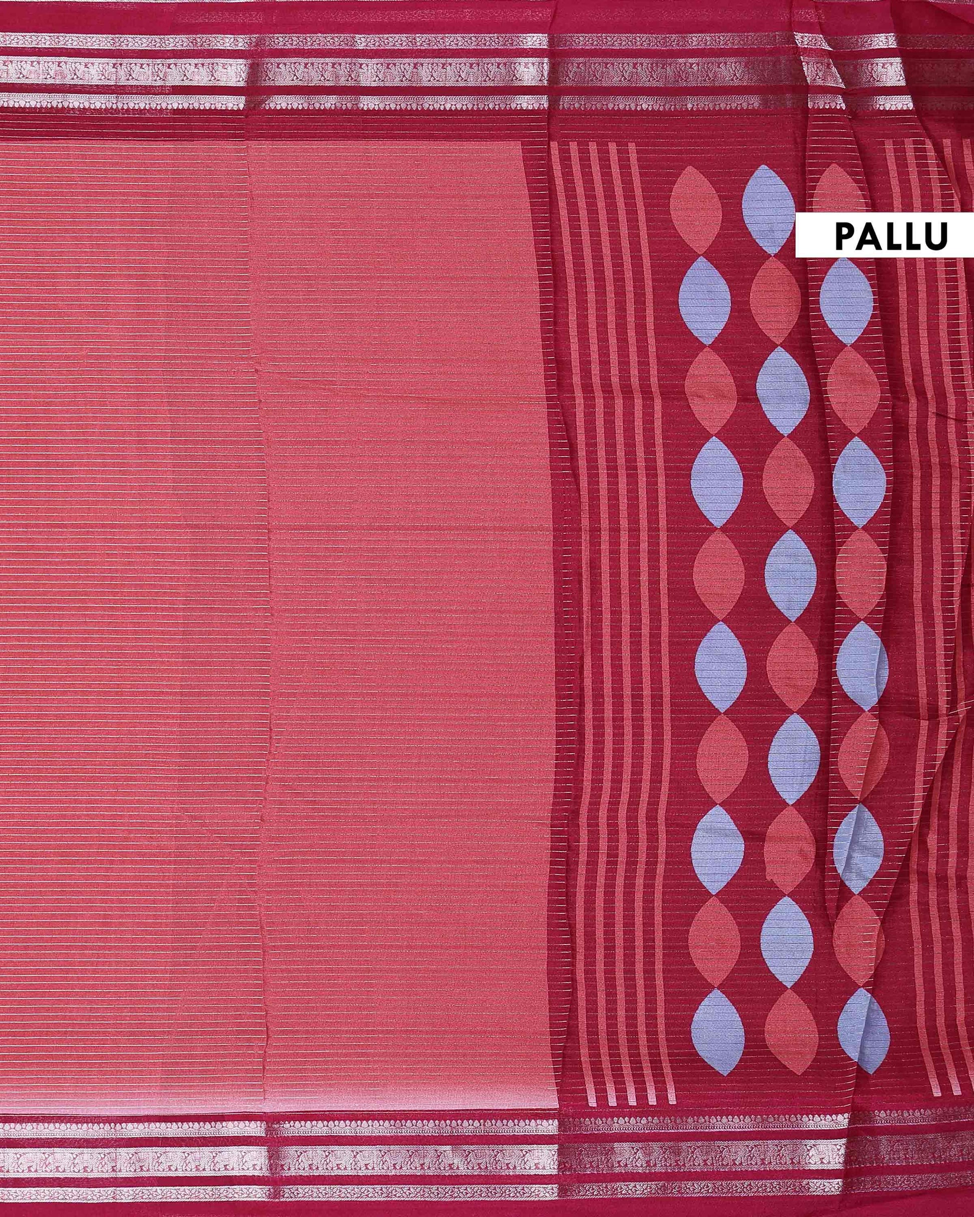Elegant Dola Silk Saree with Silver Striped Body and a Rich Zari Border - Light Red-Pallu