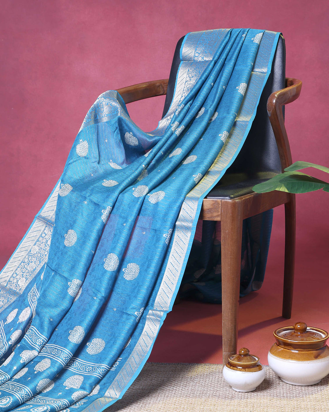 Elegant Dola Silk Saree with Silver Tree Buti Motifs and Rich Woven Zari Border - Blue