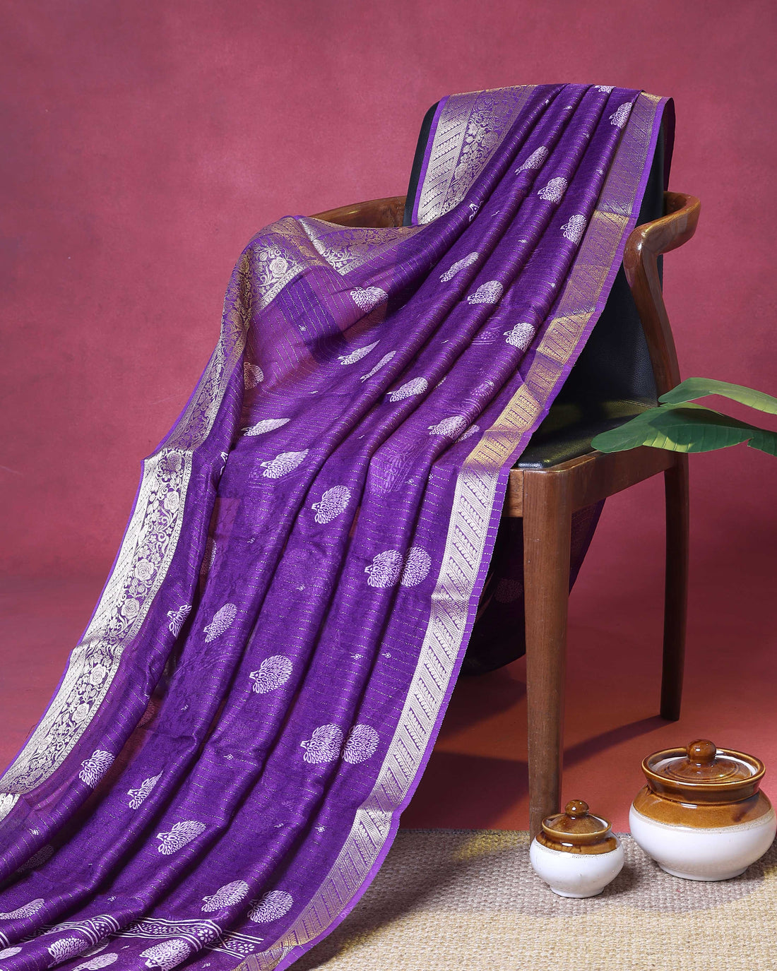 Elegant Dola Silk Saree with Silver Tree Buti Motifs and Rich Woven Zari Border - Purple