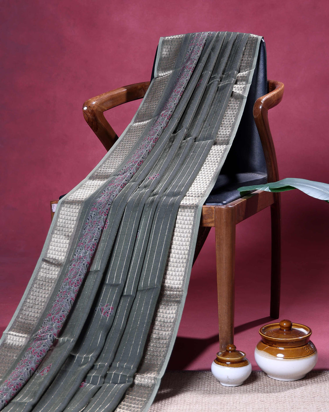 Elegant Dola Silk Saree with Subtle Stripe Pattern Ornate Woven Border and Elegant Pallu Design - Sage Green