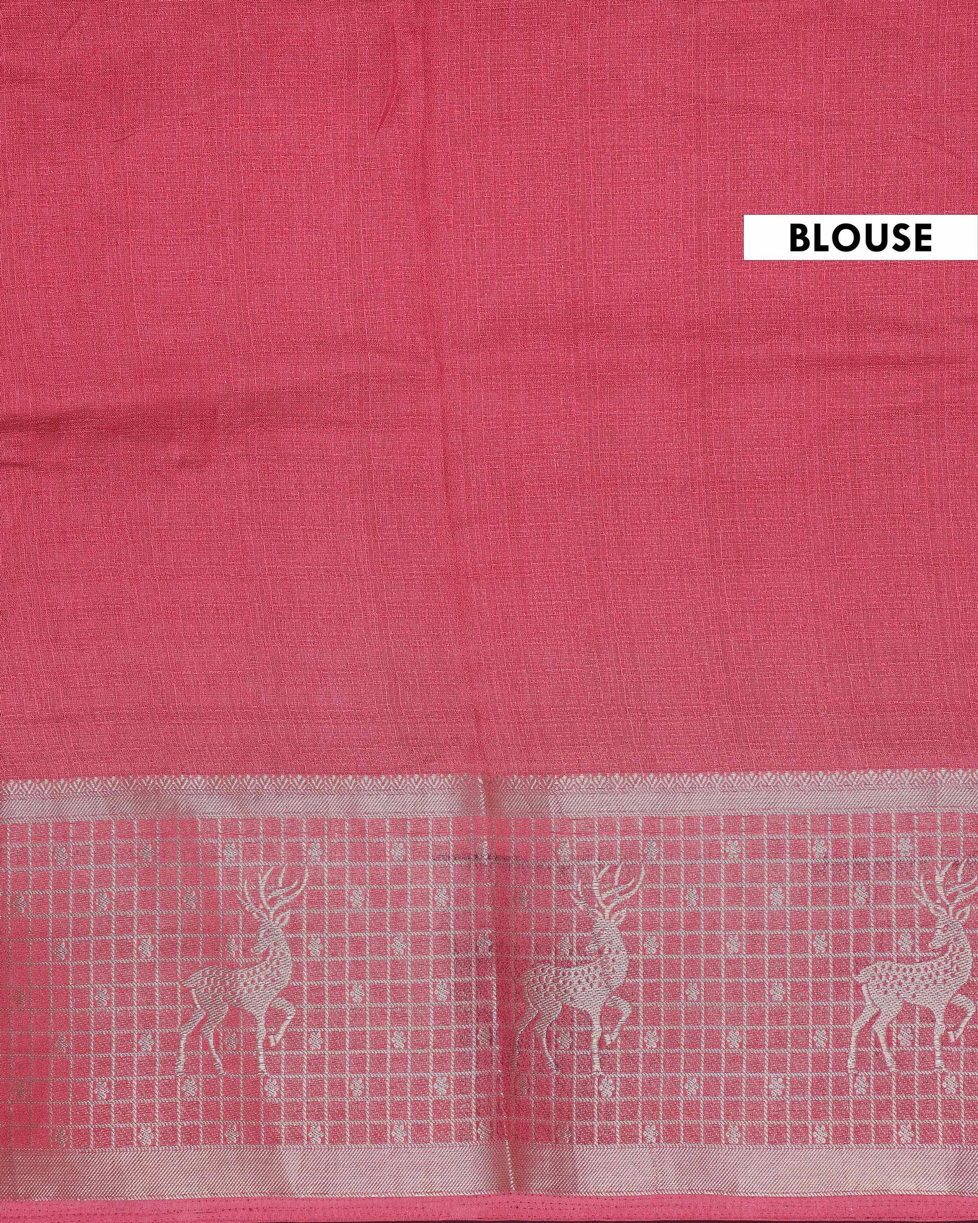 Elegant Dola Silk Saree with Subtle Woven Buttas Graceful Zari Border with Animal Motifs - Cherry Red-Blouse