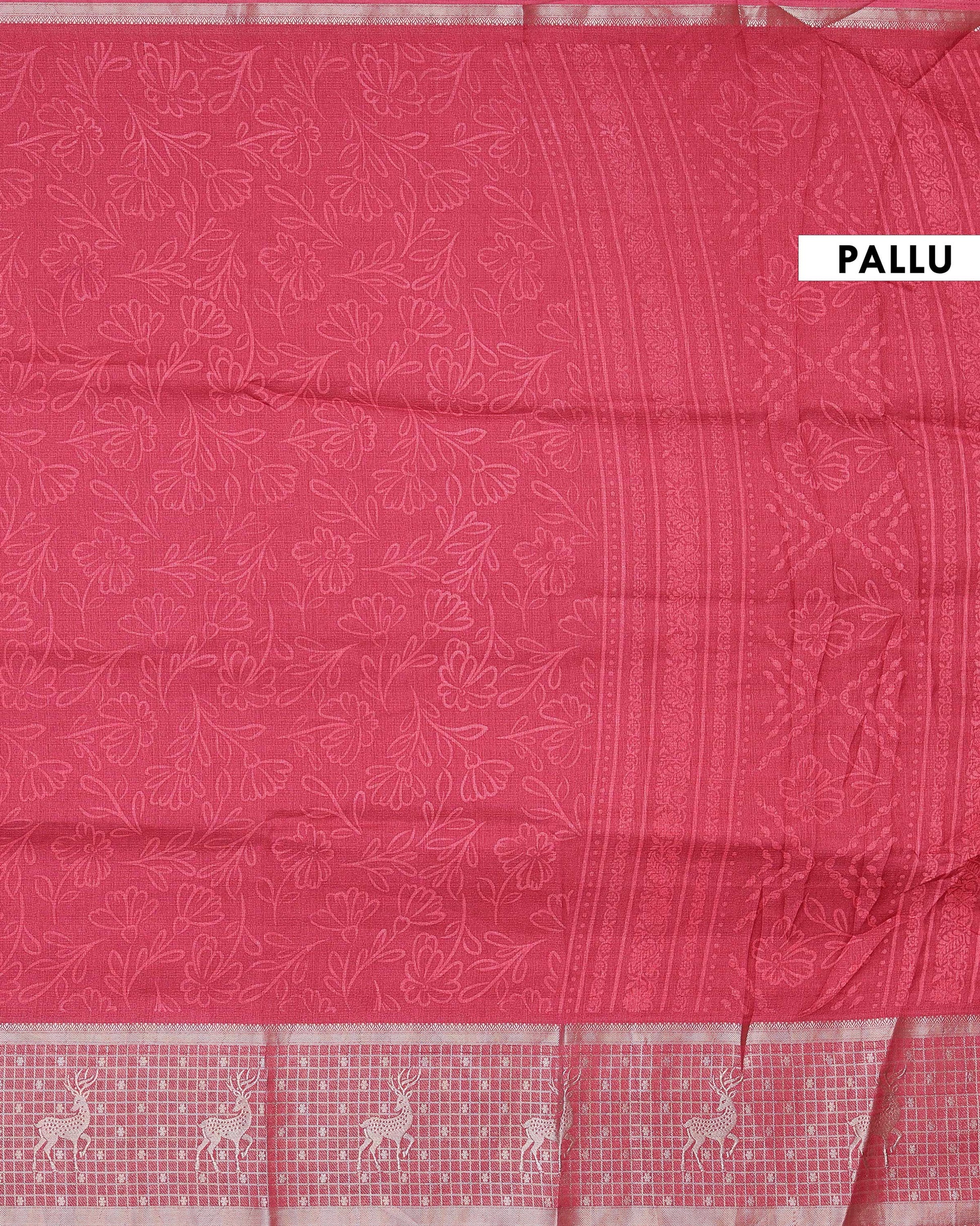 Elegant Dola Silk Saree with Subtle Woven Buttas Graceful Zari Border with Animal Motifs - Cherry Red-Pallu