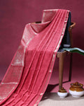Elegant Dola Silk Saree with Subtle Woven Buttas Graceful Zari Border with Animal Motifs - Cherry Red