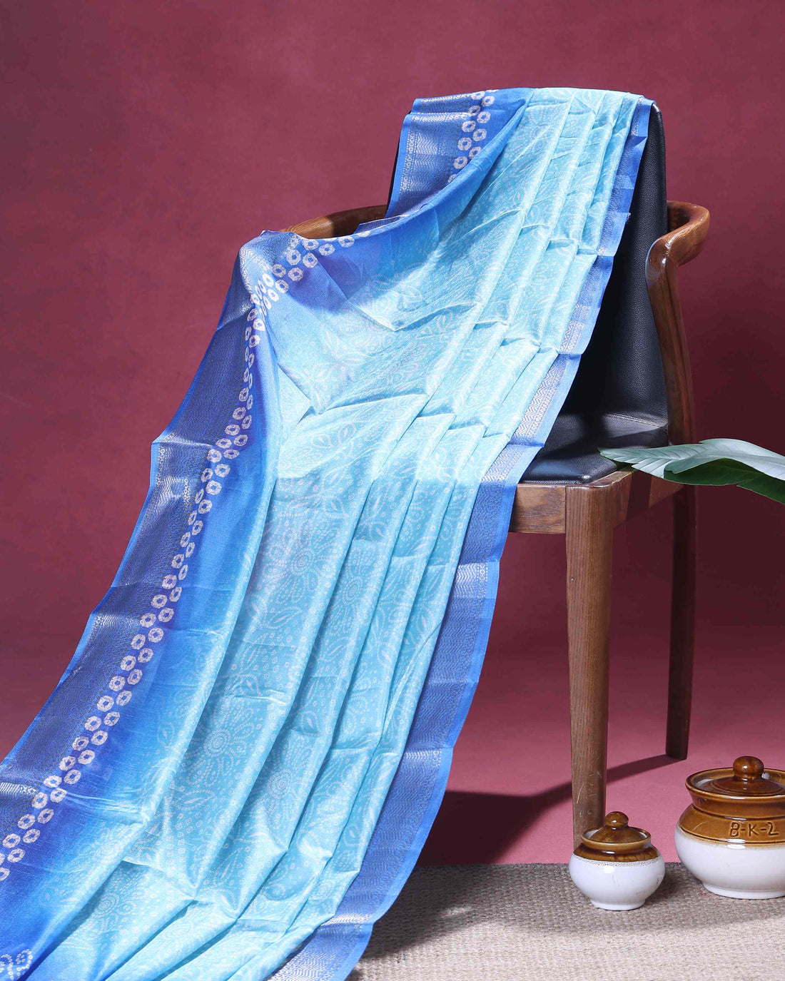 Elegant Dola Silk Saree with Traditional Bandhani Inspired Body and a Rich Zari Border - Light Blue