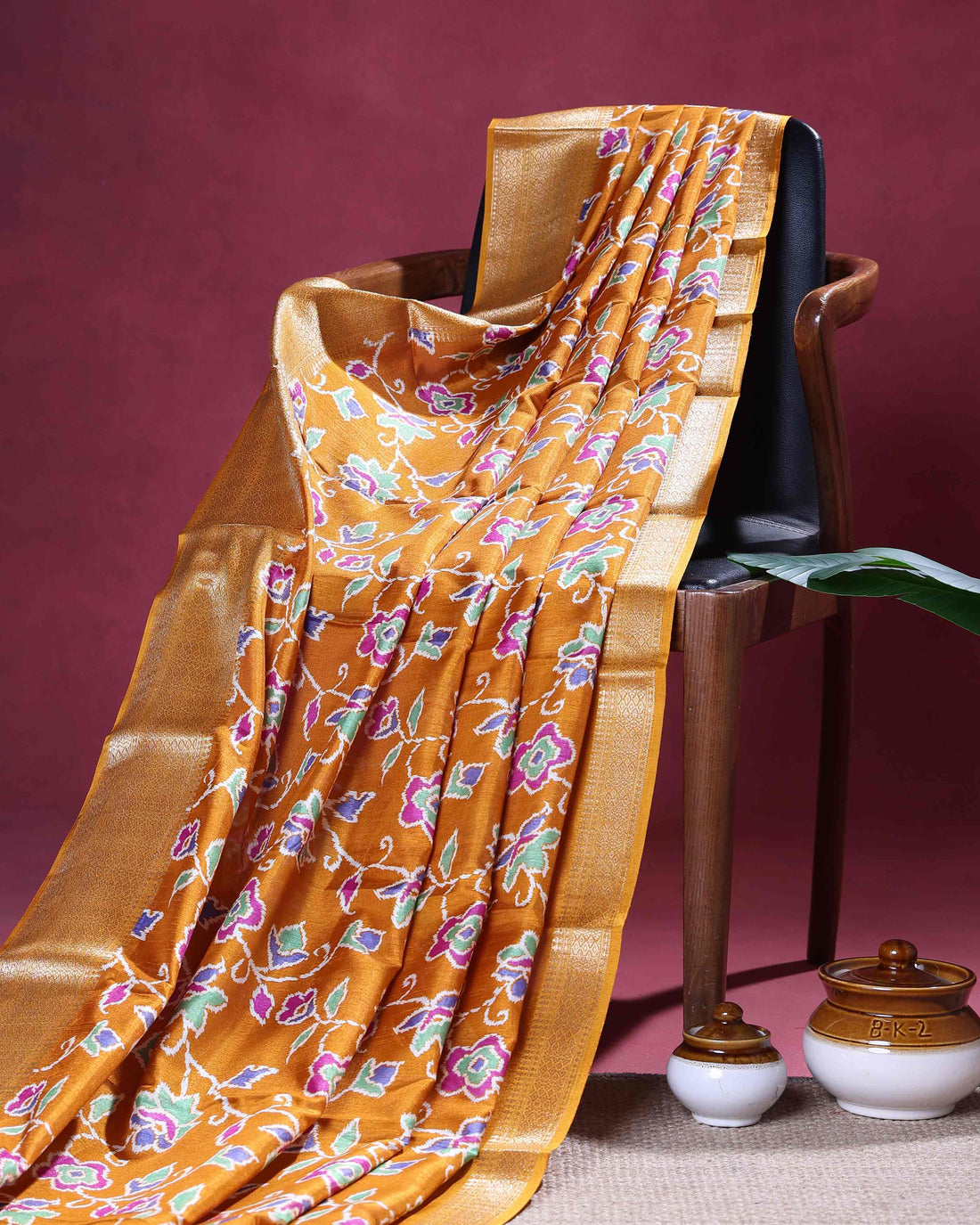 Elegant Dola Silk Saree with Traditional Floral Inspired Body and a Rich Zari Border - Yellow