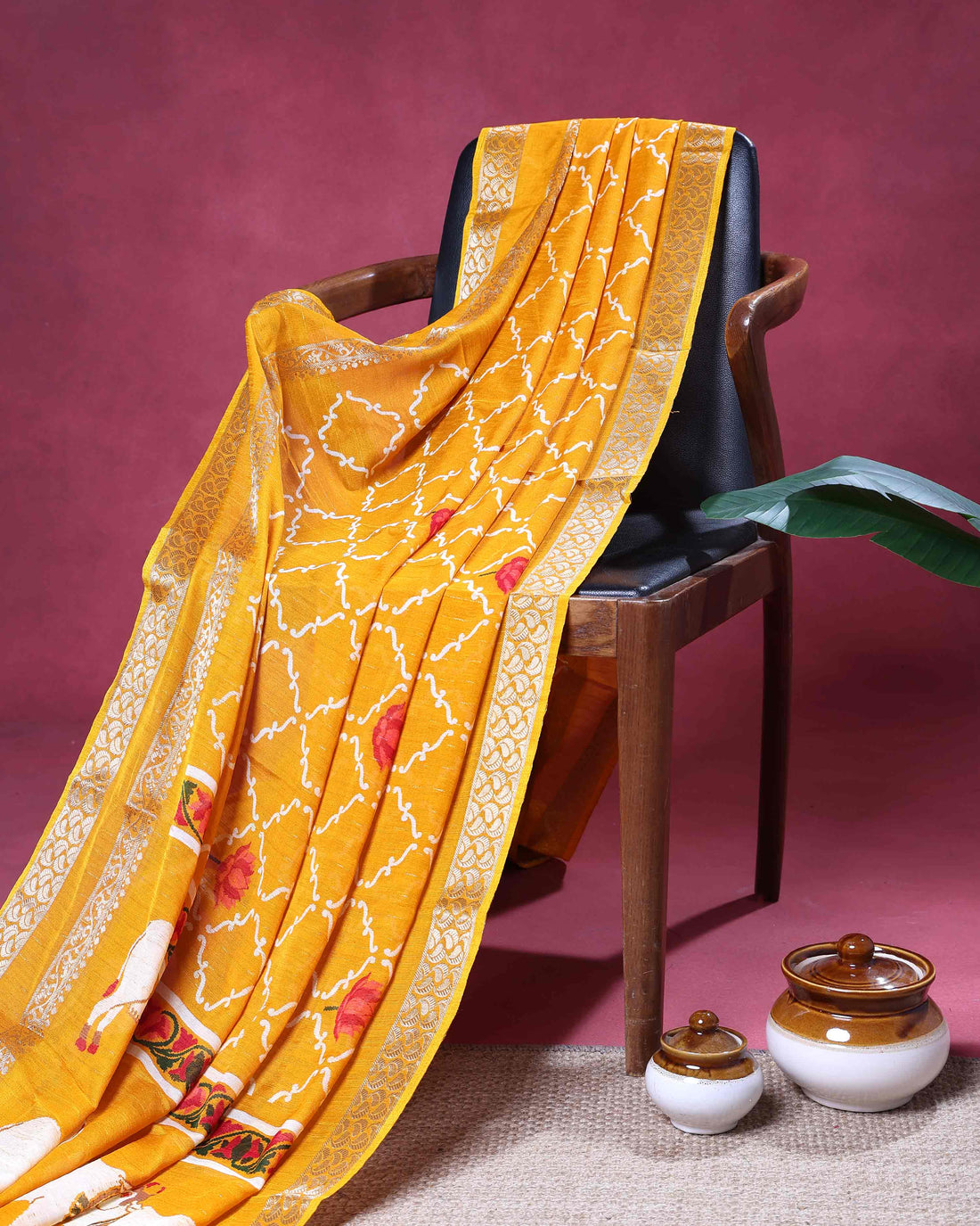 Elegant Dola Silk Saree with Traditional Floral Lattice Patterns And Silver Zari Border - Yellow