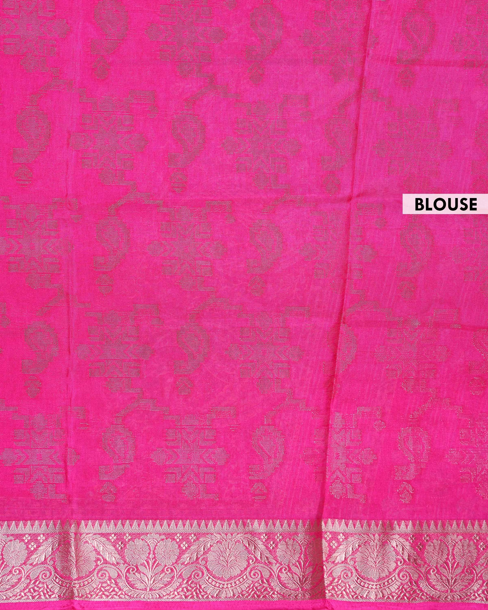 Elegant Dola Silk Saree with Traditional Paisley and Geometric Woven Motifs & Rich Ornate Zari Border - Pink-Blouse
