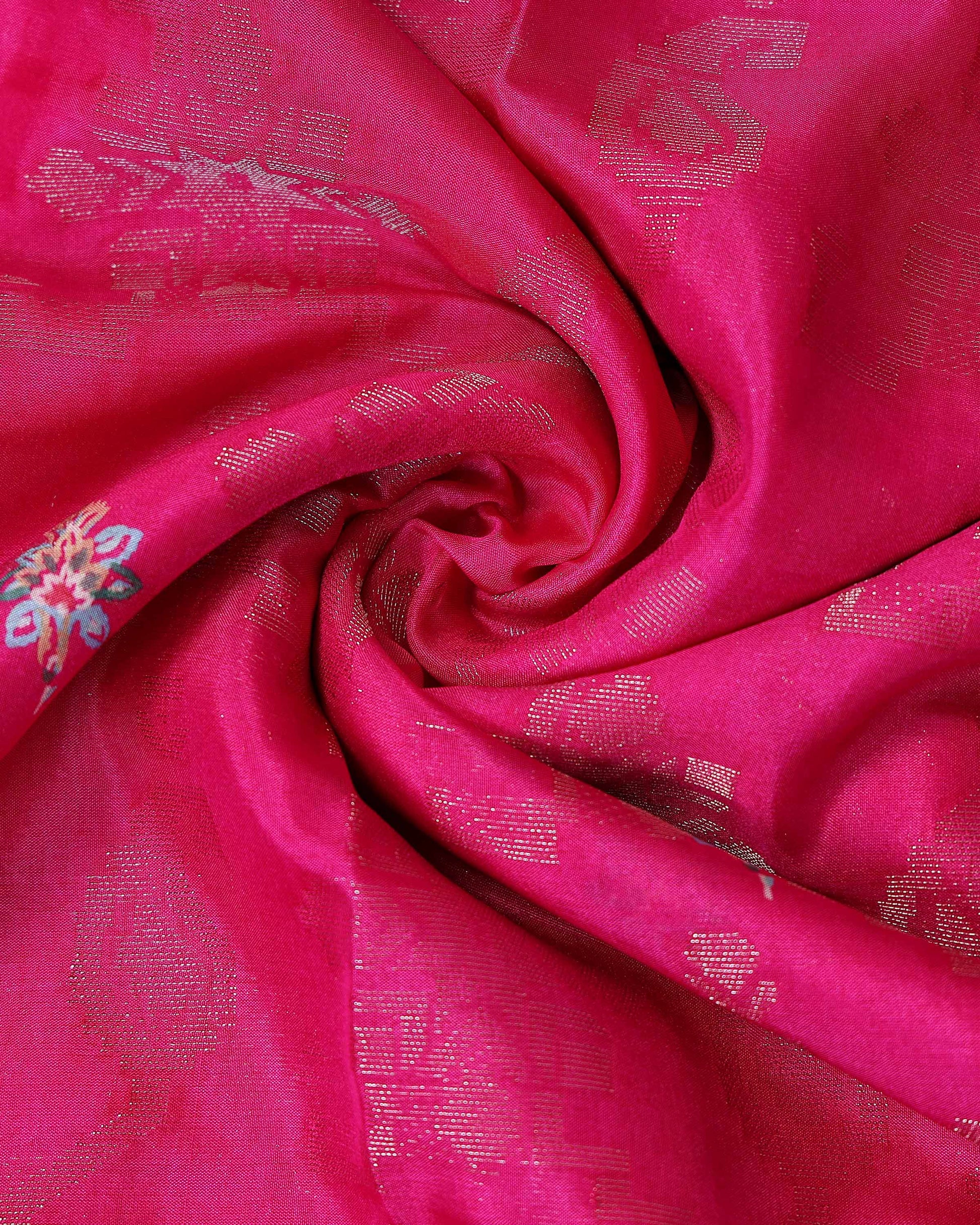 Elegant Dola Silk Saree with Traditional Paisley and Geometric Woven Motifs & Rich Ornate Zari Border - Pink-Close Up