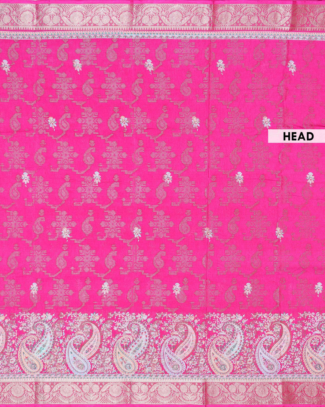 Elegant Dola Silk Saree with Traditional Paisley and Geometric Woven Motifs & Rich Ornate Zari Border - Pink