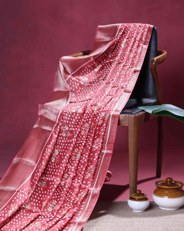 Elegant Dola Silk Saree with Traditional Woven Motifs Intricate Butta Work and Textured Border - Light Red
