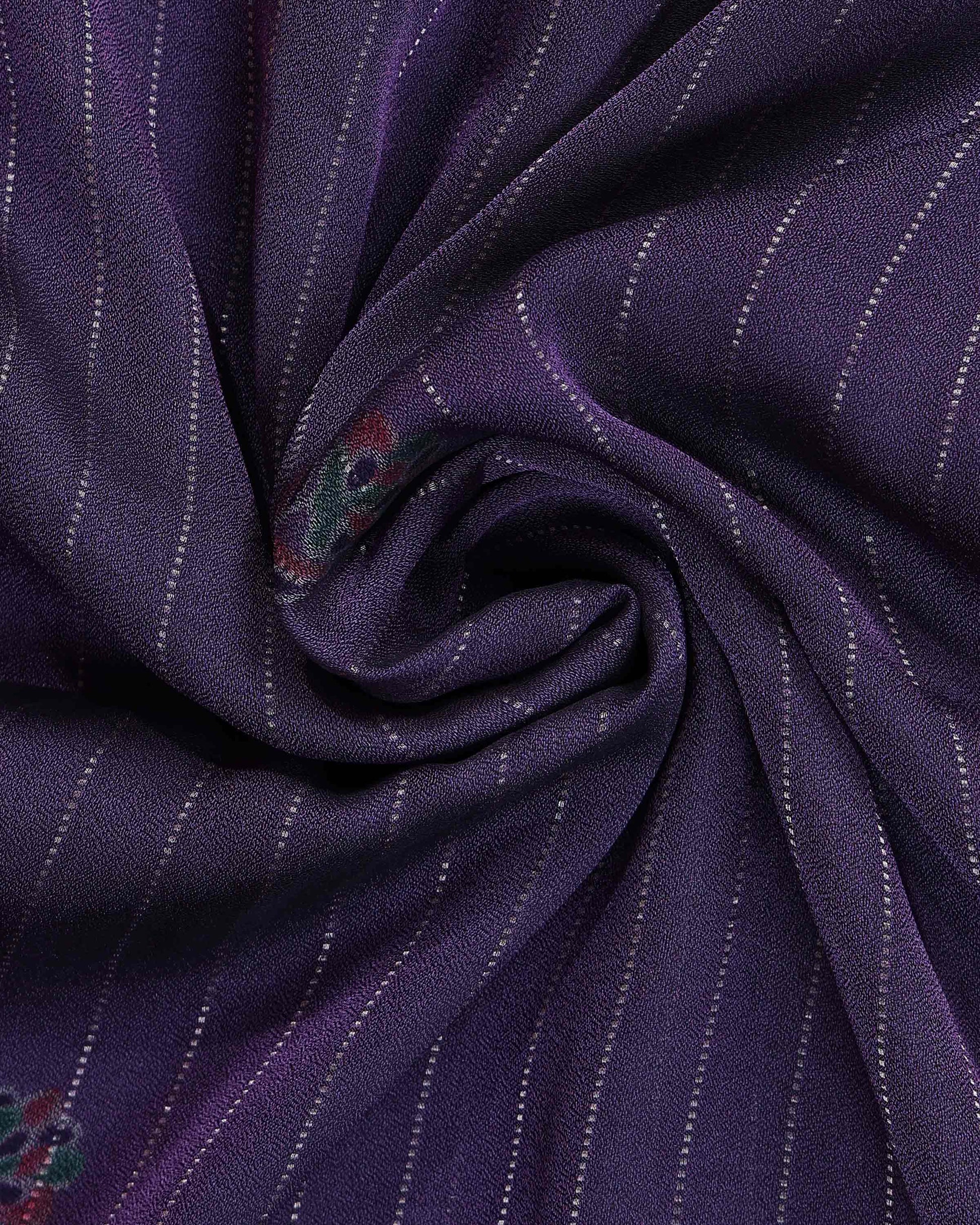 Elegant Dola Silk Saree with Vertical Stripes Intricate Floral Butta Motifs and Traditional Zari Woven Border - Purple-Close Up