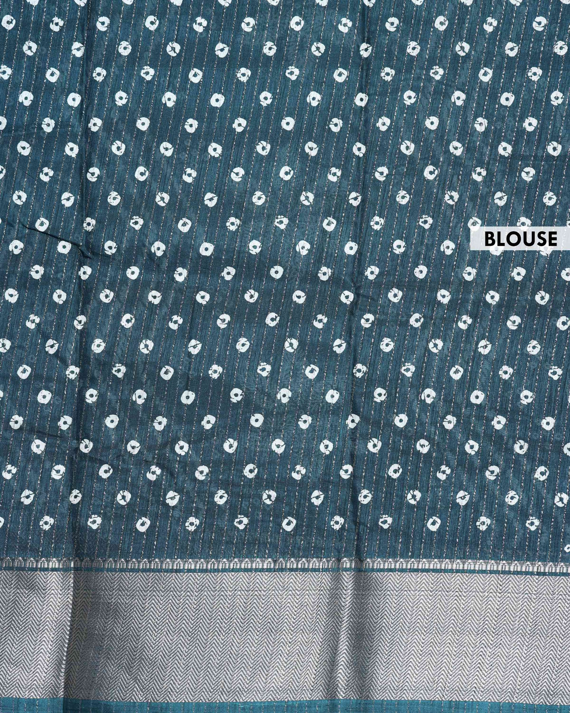 Elegant Dola Silk Saree with Woven Floral Butta Motifs Dotted Weave and Traditional Zari Border - Dark Green-Blouse