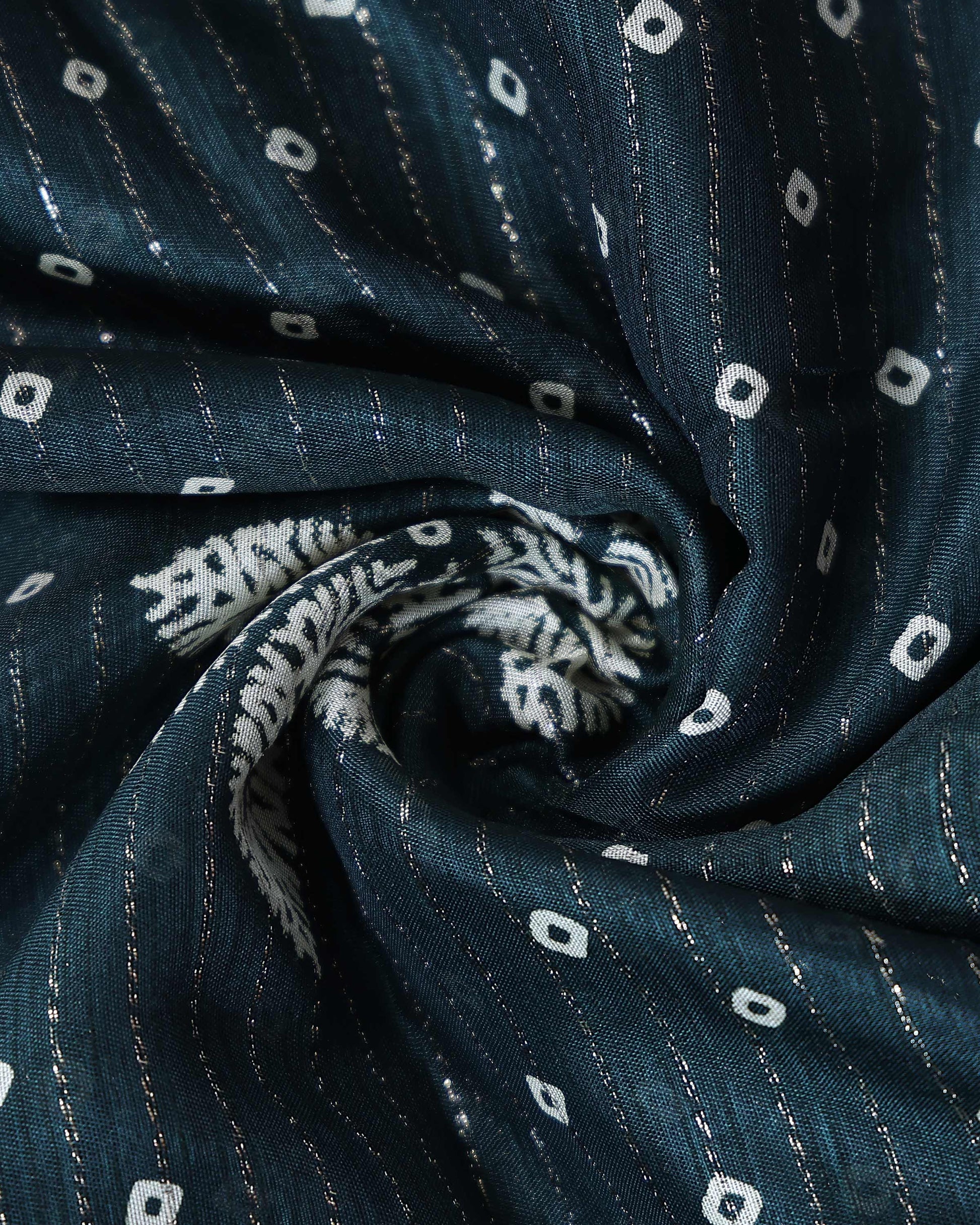 Elegant Dola Silk Saree with Woven Floral Butta Motifs Dotted Weave and Traditional Zari Border - Dark Green-Close Up
