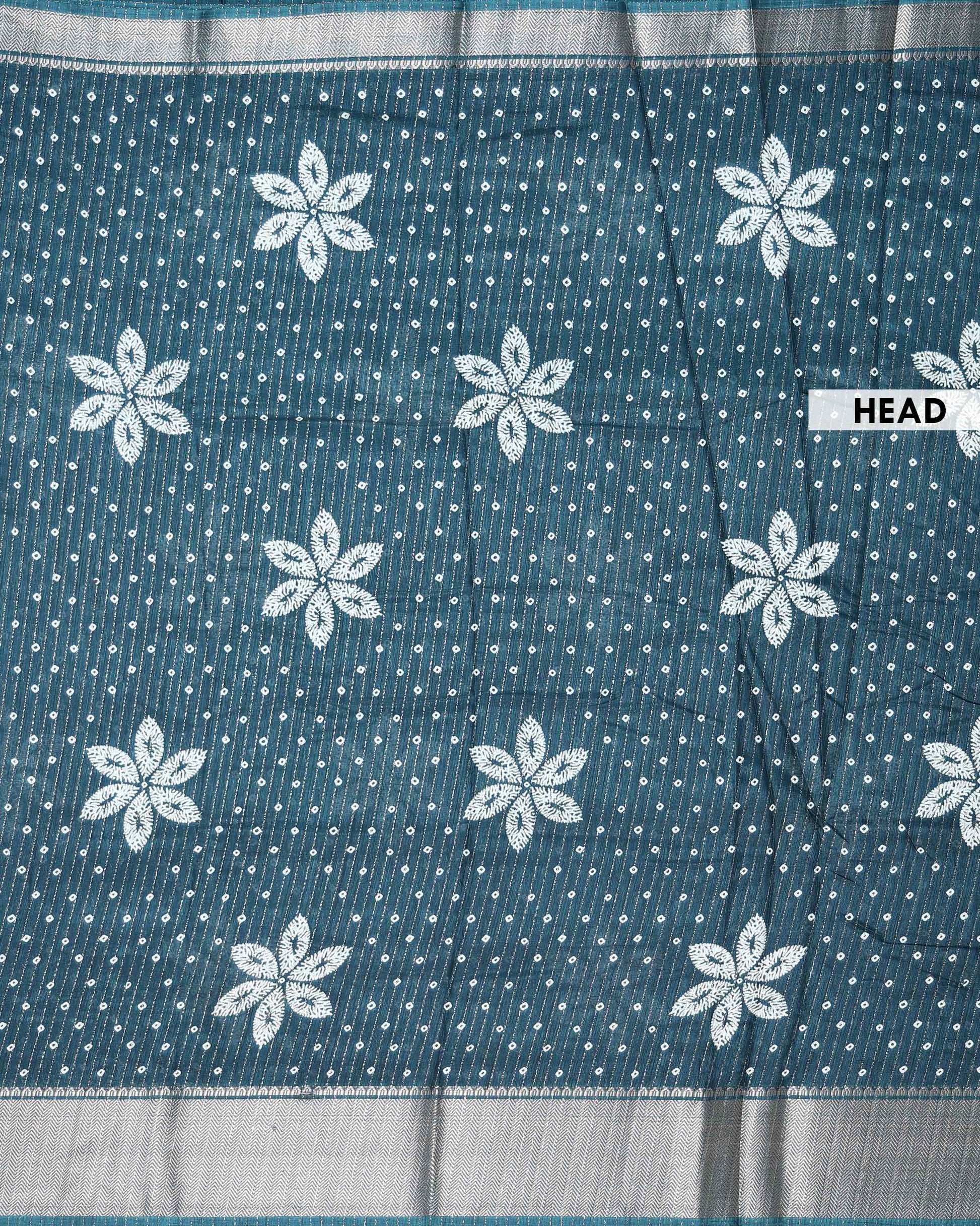 Elegant Dola Silk Saree with Woven Floral Butta Motifs Dotted Weave and Traditional Zari Border - Dark Green-Head